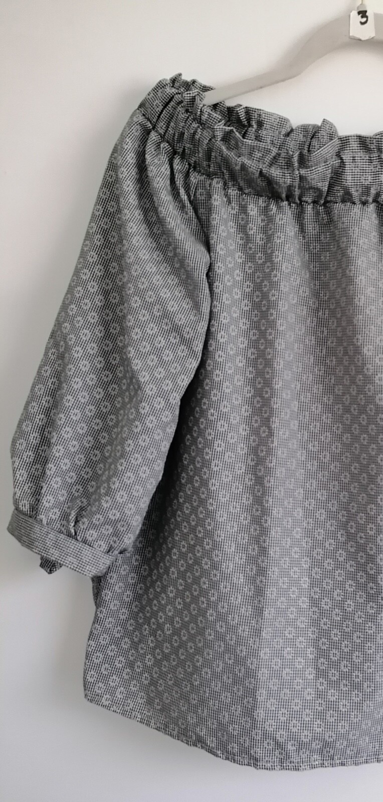Love Notes Women’s Black White Plaid Off The Shoulder 3/4 Sleeve Blouse Size L