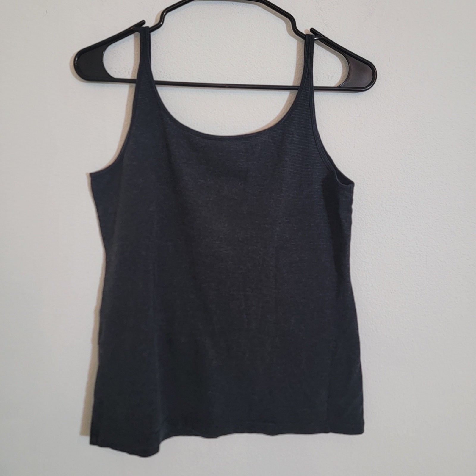 Eileen Fisher Tank Top Small Gray Stripe Cotton Casual Basic Cotton Round Neck