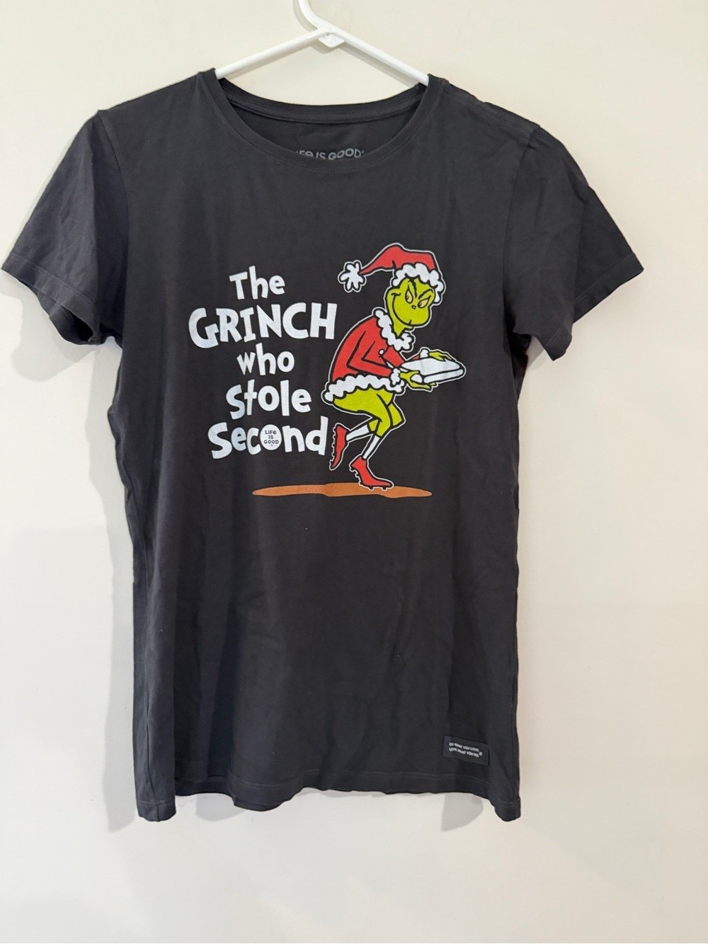 Life Is Good Black Graphic Tee with Holiday Character size xs