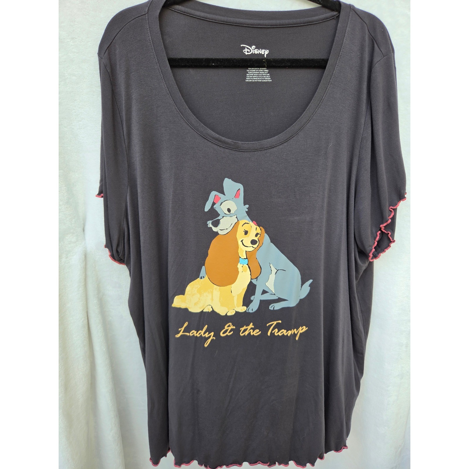 Disney Lady and the Tramp Pajama Top Womens 3 Charcoal Grey Lettuce Edge Graphic