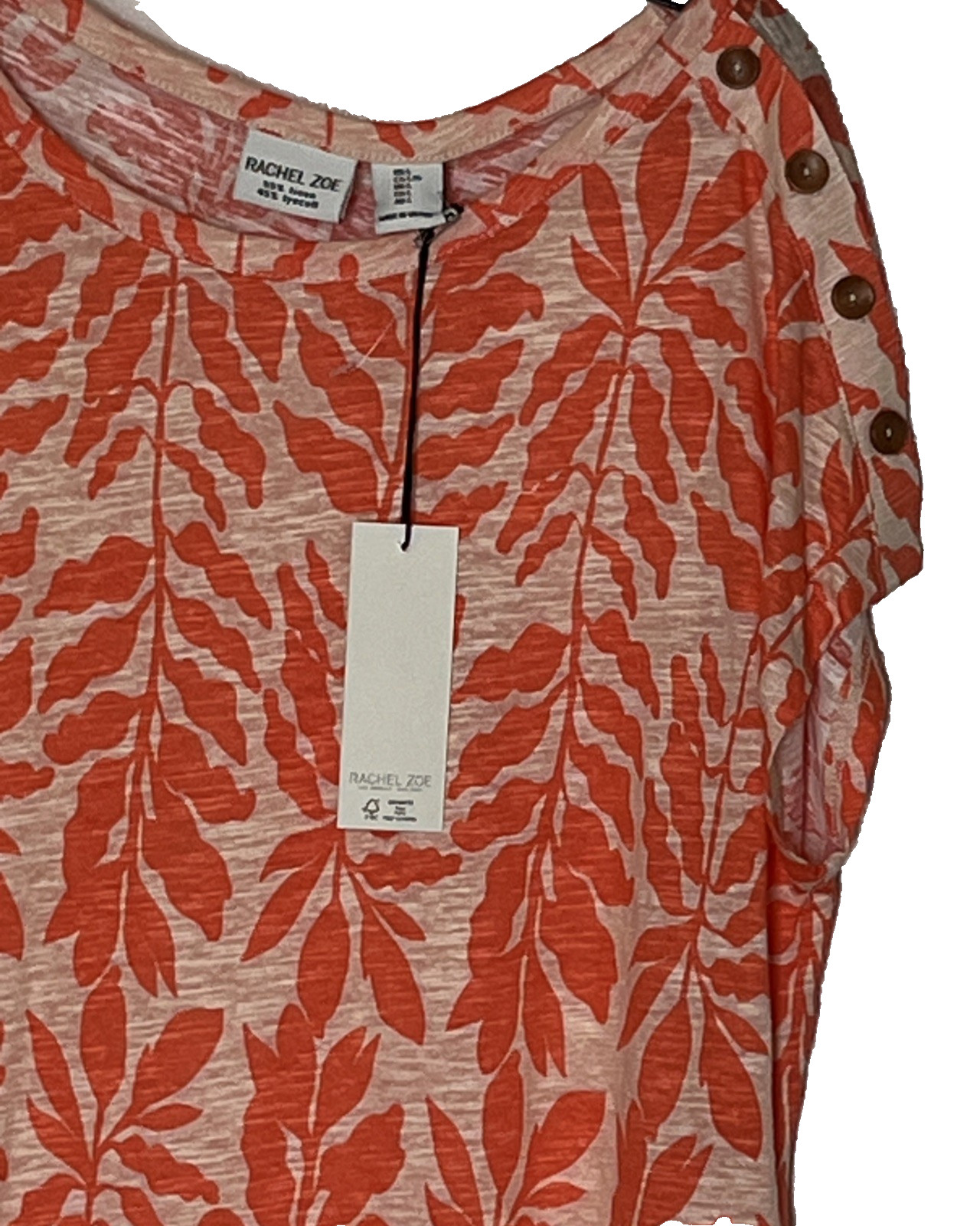 Rachel Zoe Womens Linen Blend Top Large Coral Peach Fern Resort Preppy Beach