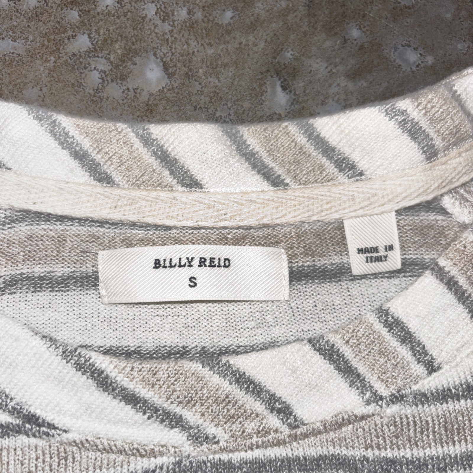 Billy Reid Top Womens Small Linen Striped Short Sleeve Neutral Tan Gray Italy