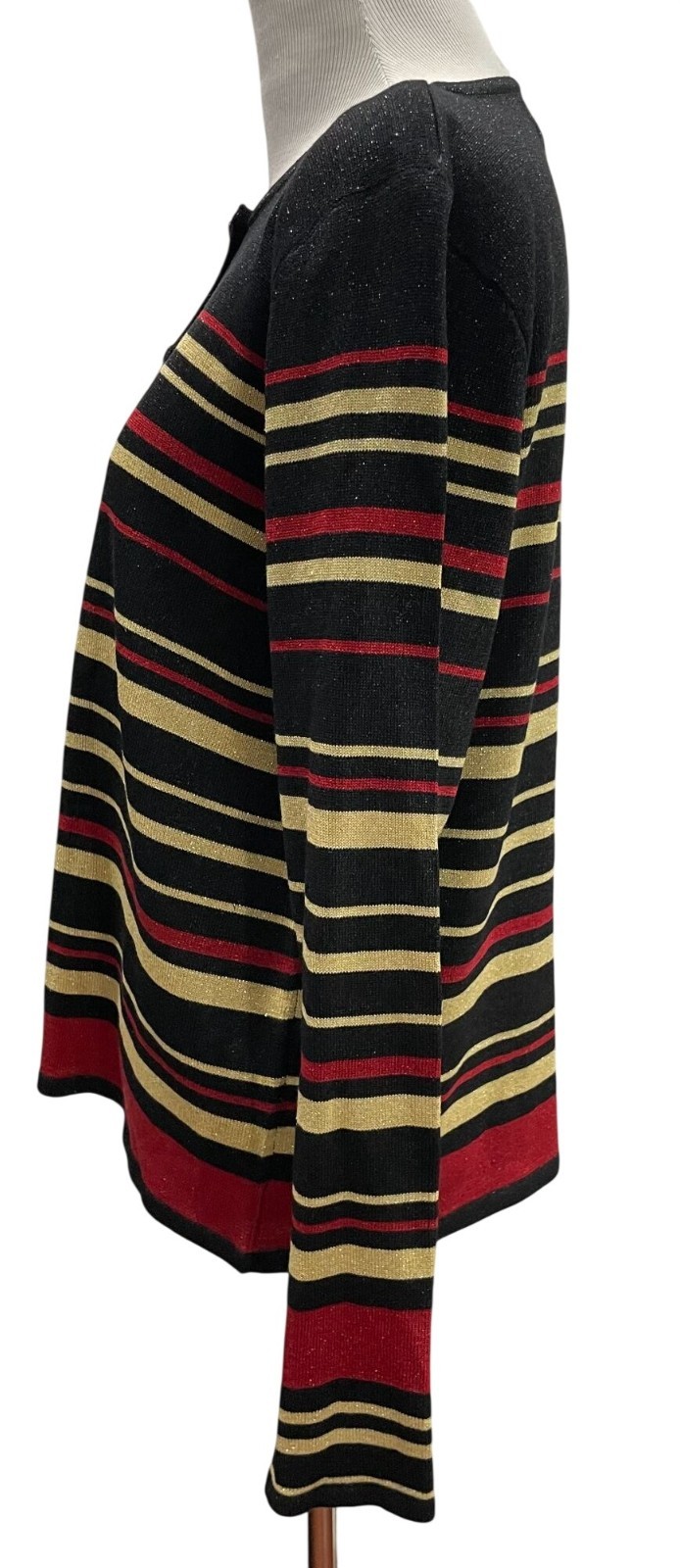 Vintage 80s 90s Alfred Dunner Striped Cardigan PL Black Red Metallic Retro Glam