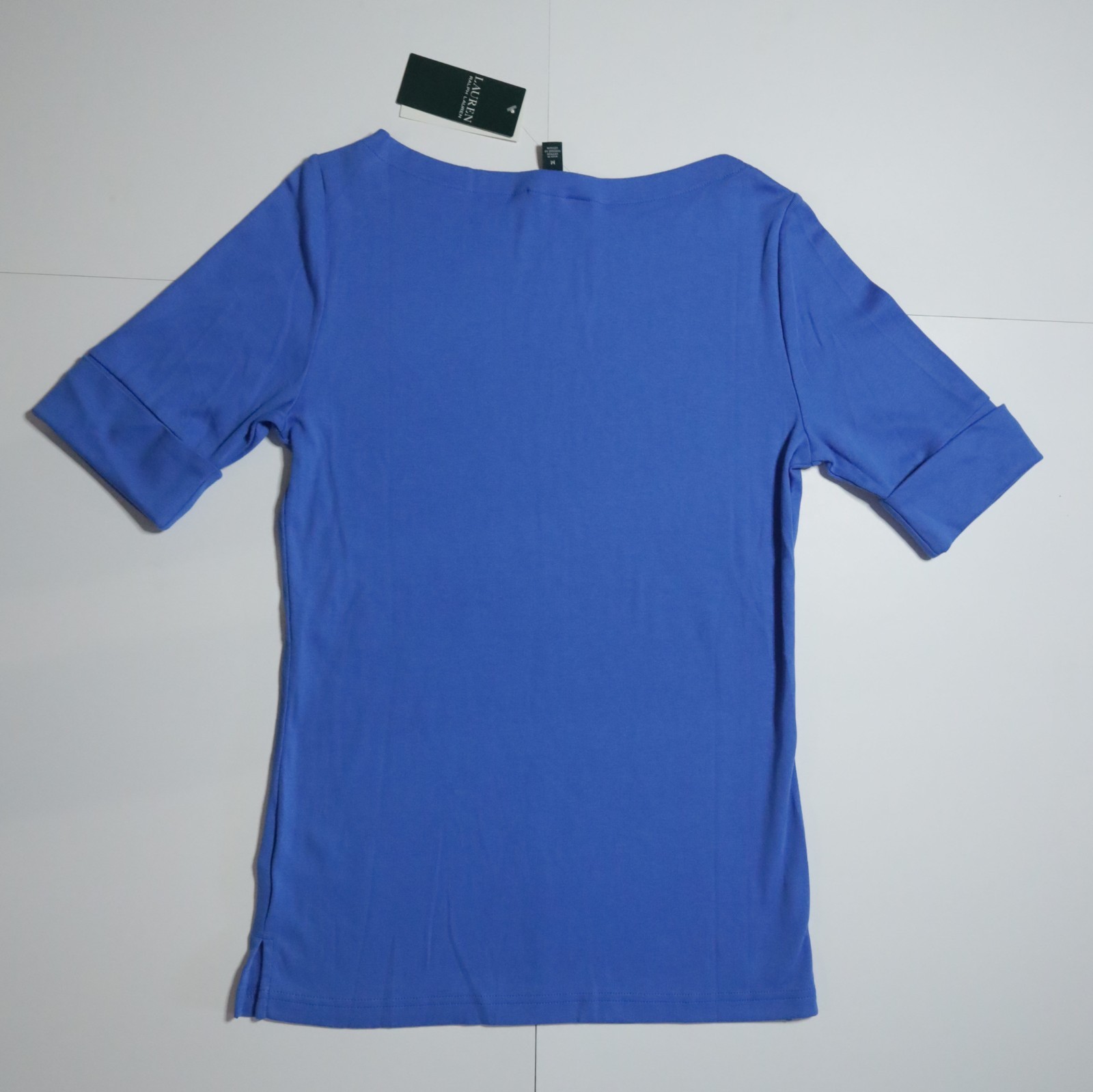 Lauren Ralph Lauren Blouse Tops Womens M Blue Cotton Blend Pullover Short Sleeve