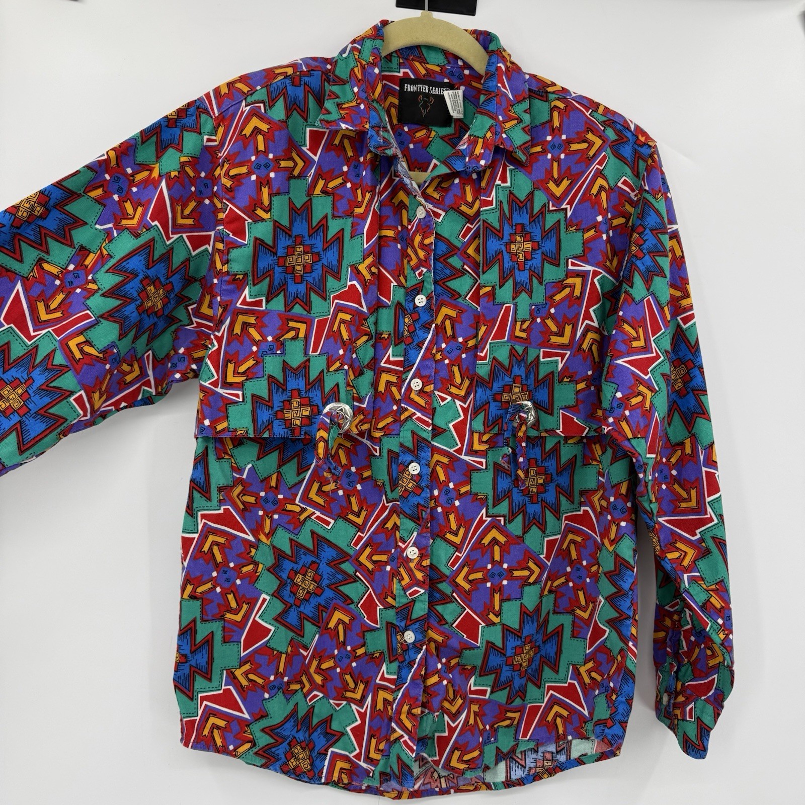 Vintage Frontier Series Western Women’s Shirt Aztec 90s Made In USA Sz M Rodeo