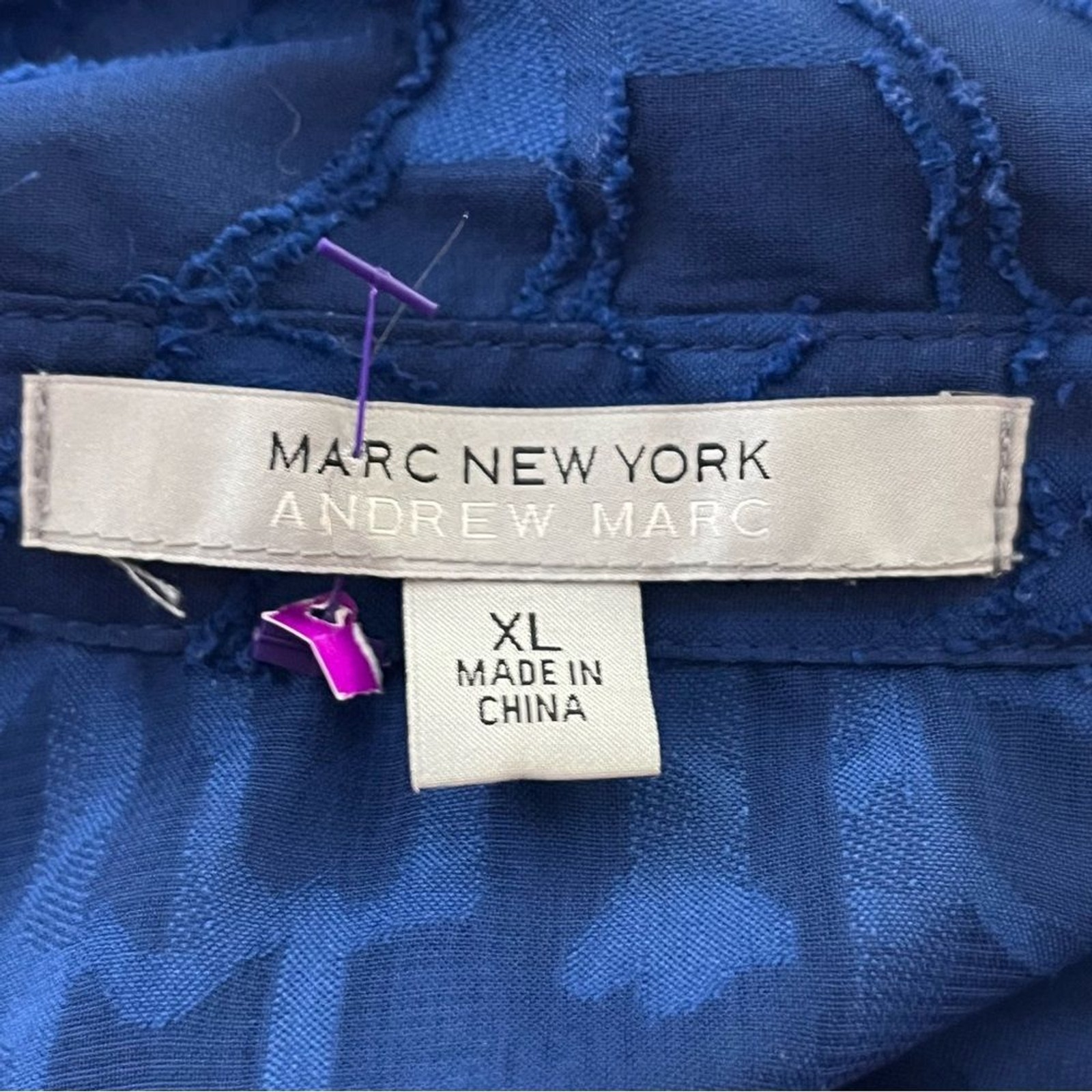 Marc New York Andrew Marc Sheer Blouse Tie Front Collared Floral Blue XL