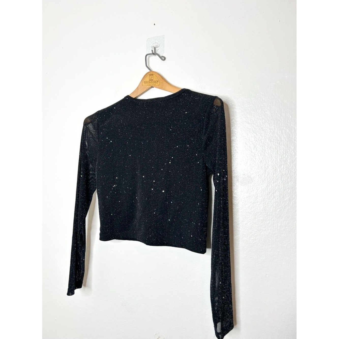 Steve Madden NYC Sparkly Semi Sheer Long Sleeve Top Black Small S