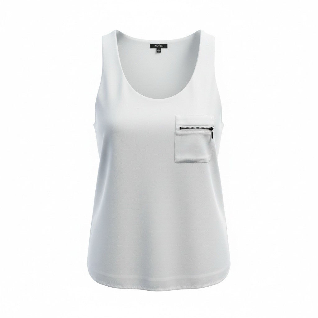XOXO Women’s White Sleeveless Top Size M Decorative Zipper Detail Blouse