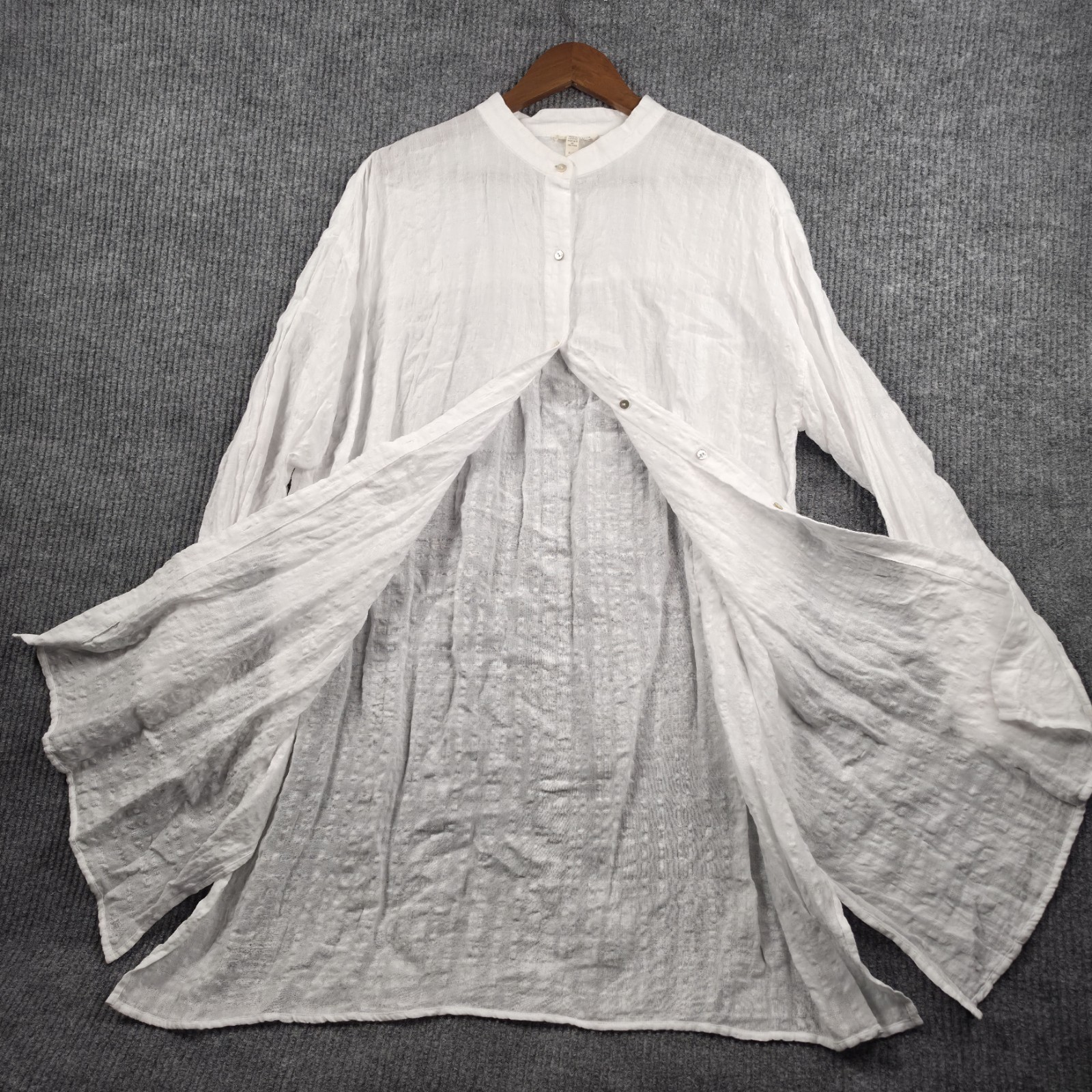 Eileen Fisher Tunic Shirt Womens XL White Linen Blend Mandarin Collar Minimalist