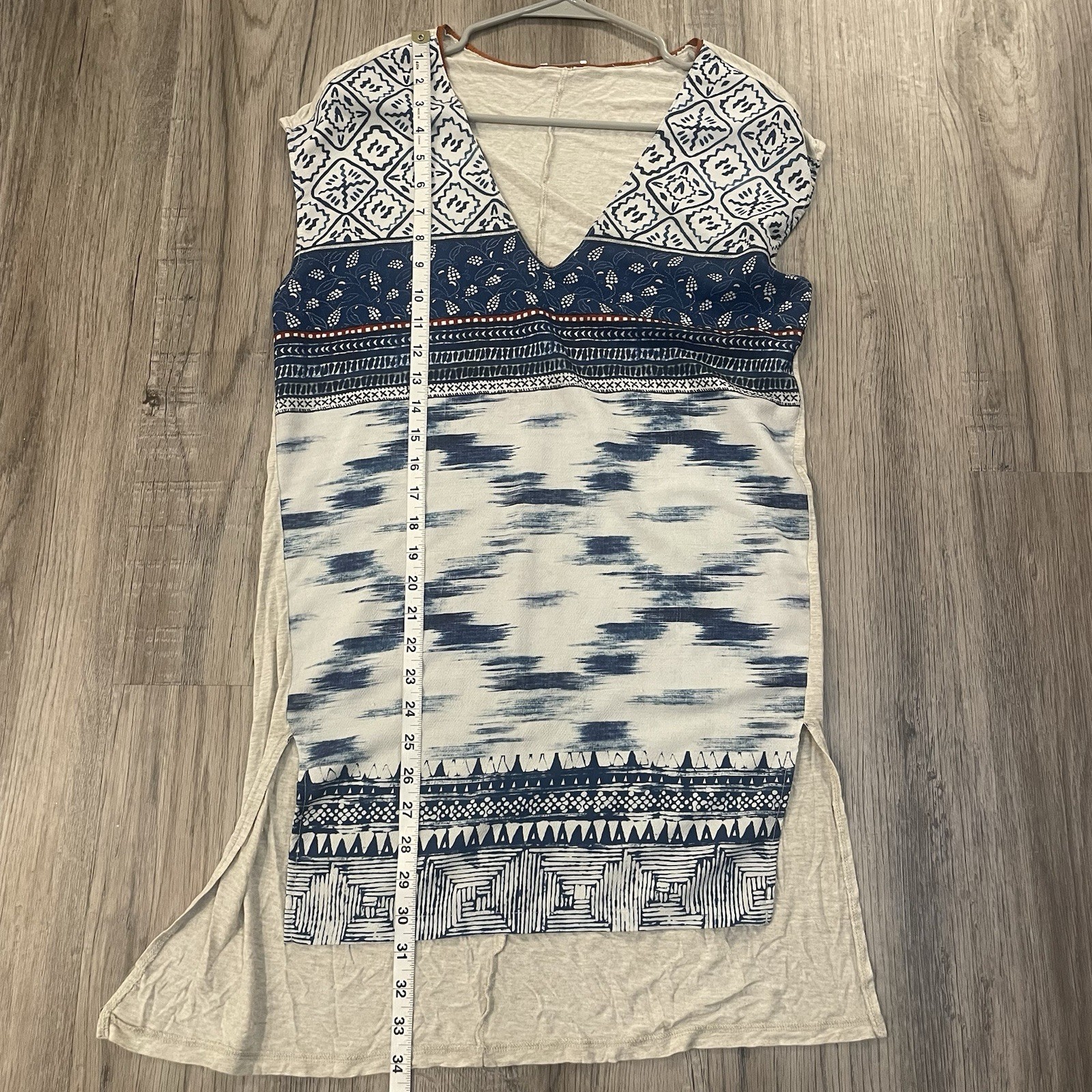 ZARA Women’s Asymmetrical Tunic Top Blue/Cream Boho Patterned U.S. Small