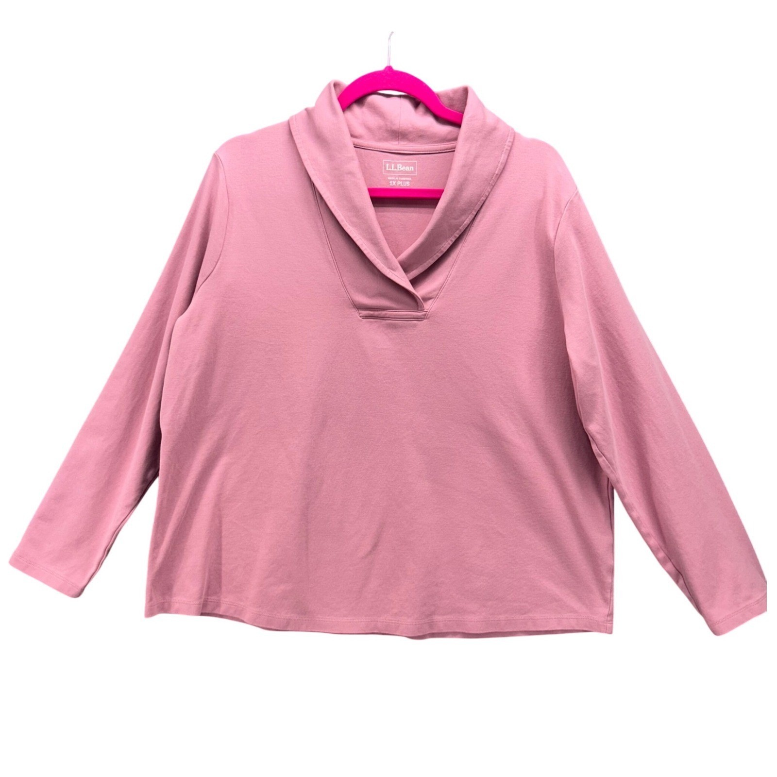 LL Bean Womens Blouse Size 1X Oversized Preppy Cozy Comfy Travel Shawl Collar