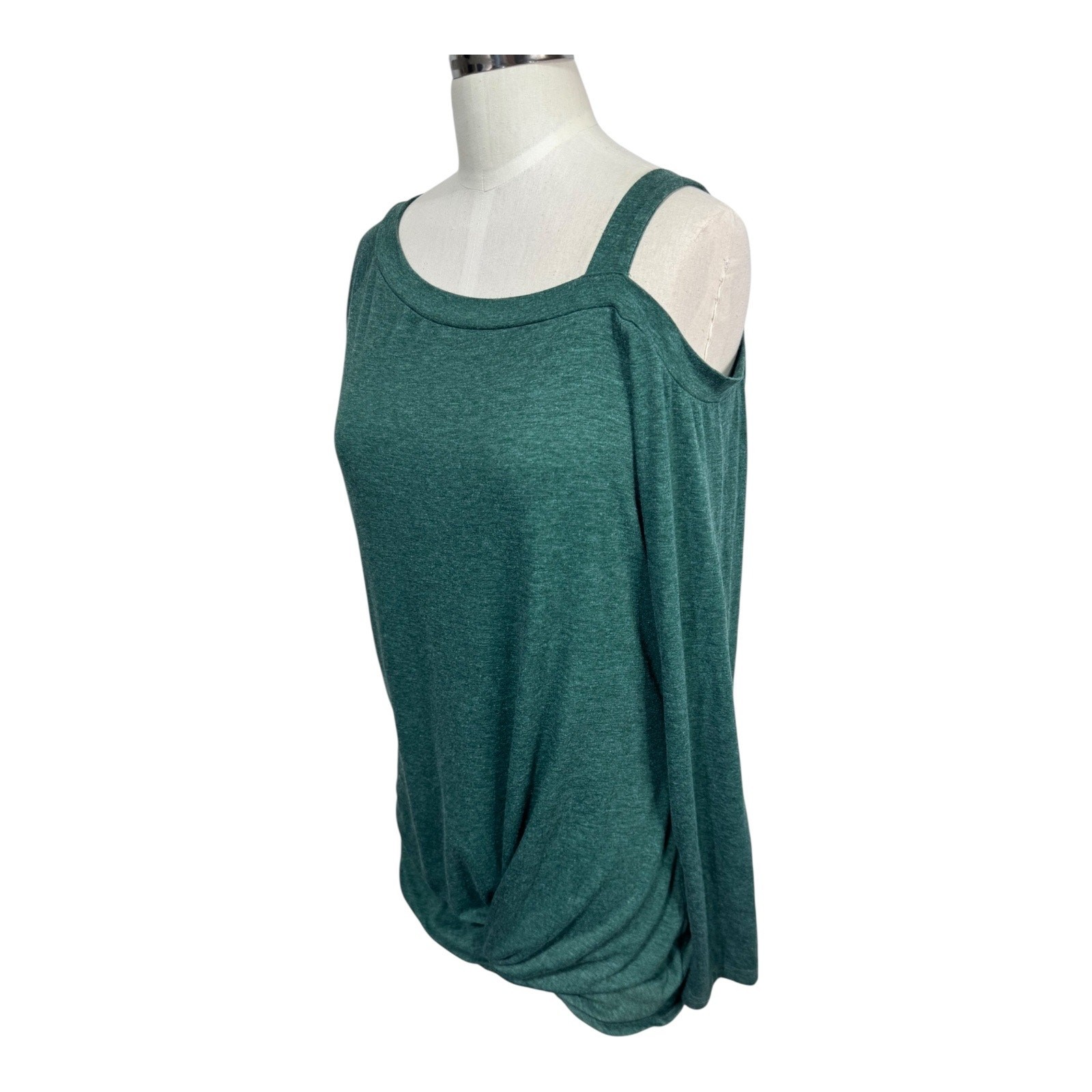 Temofon Cold Shoulder Long Sleeve Twist Hem Top Green Casual Women’s Small