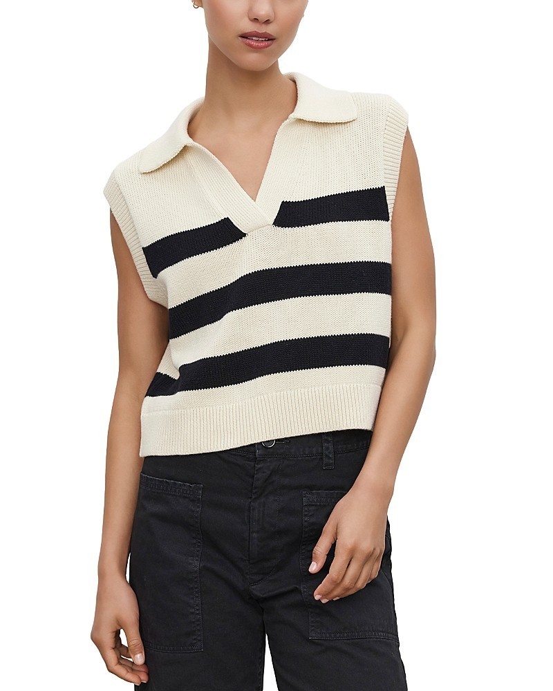 Velvet by Graham & Spencer Cashmere-Blend Vest Women’s M Cream & Black Stripes