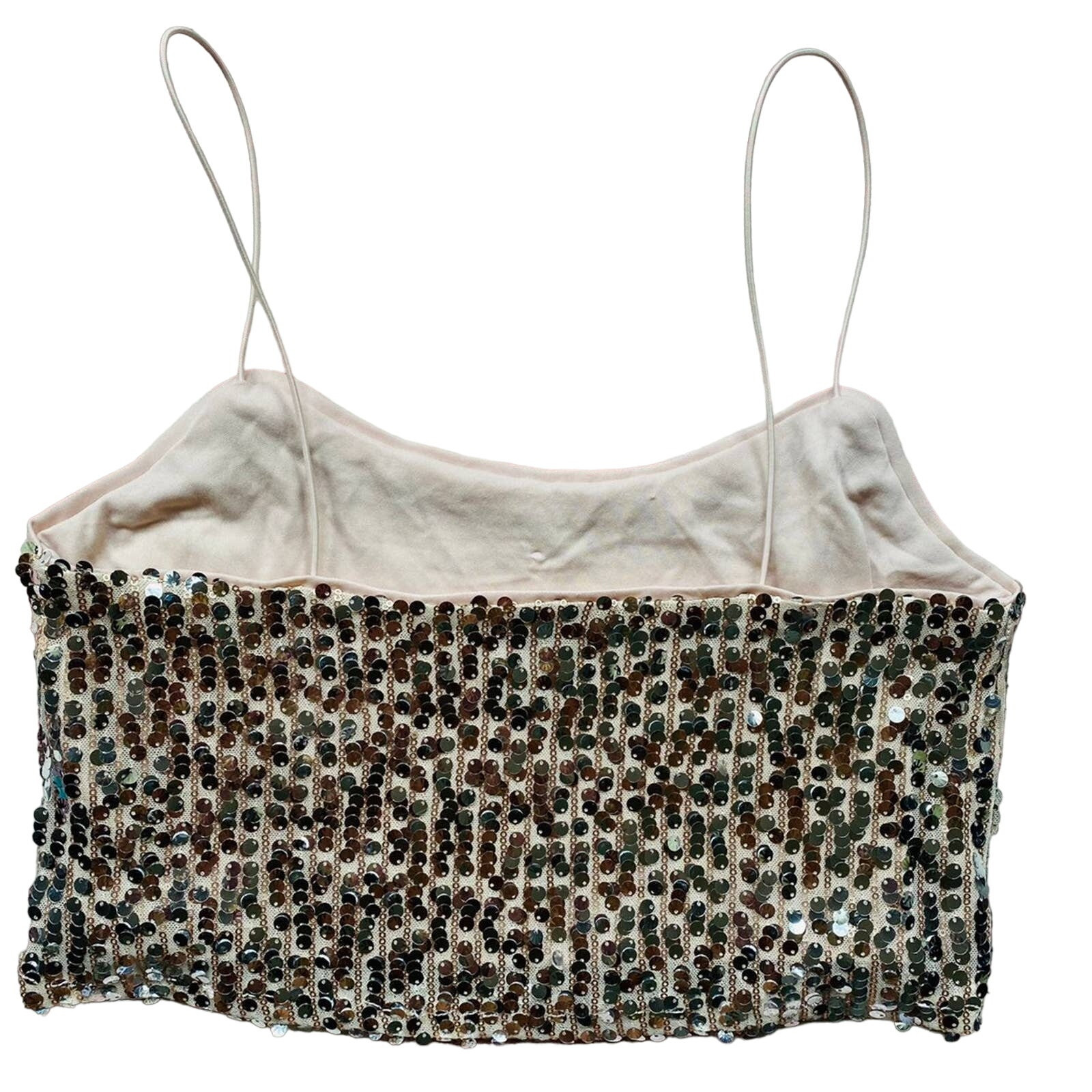 Forever 21 Gold Silver Sequin Crop Top Glitter Sparkle Shiny Size Medium EUC