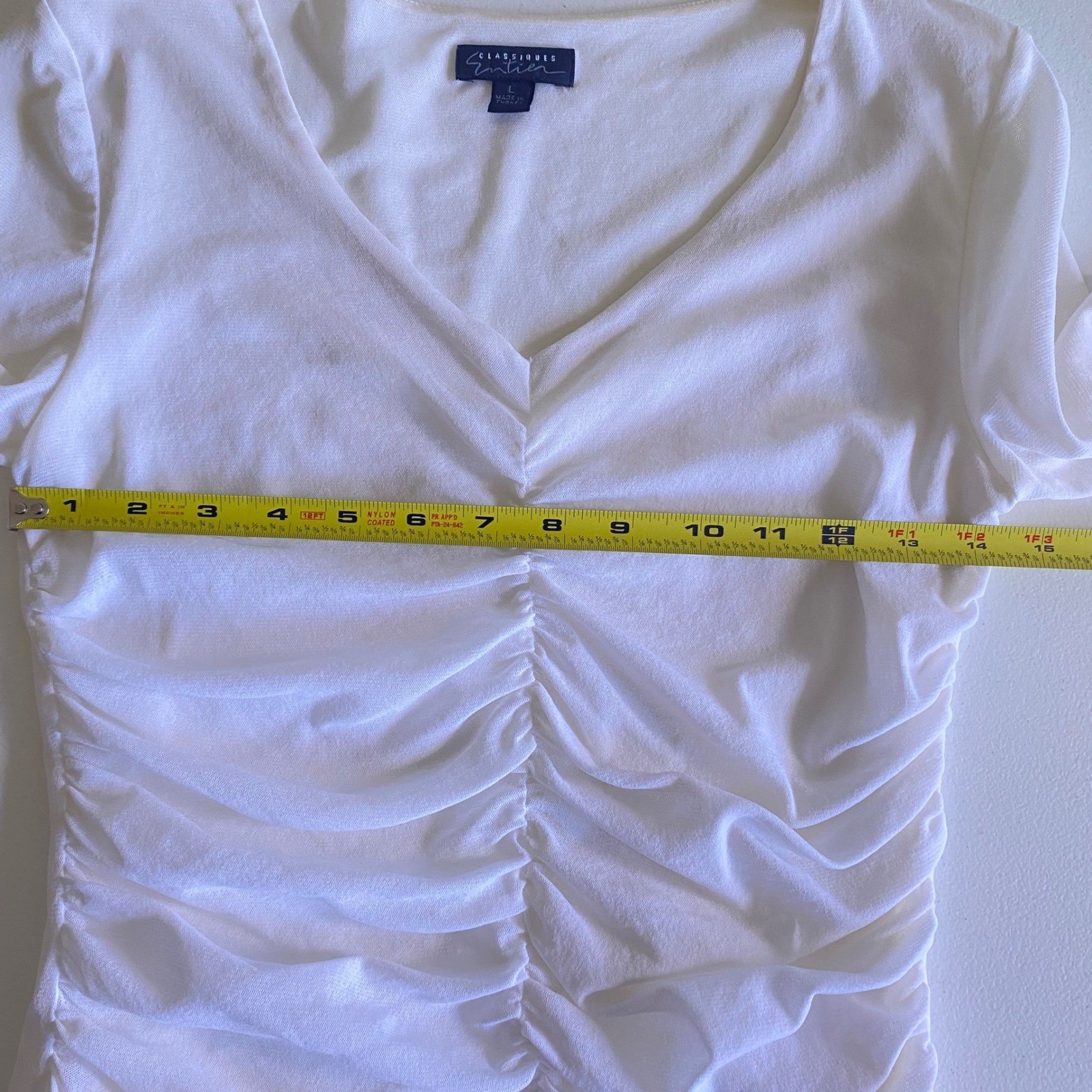 Classiques Entier White Ruched Top Size L Long Sleeve Stretch Balletcore