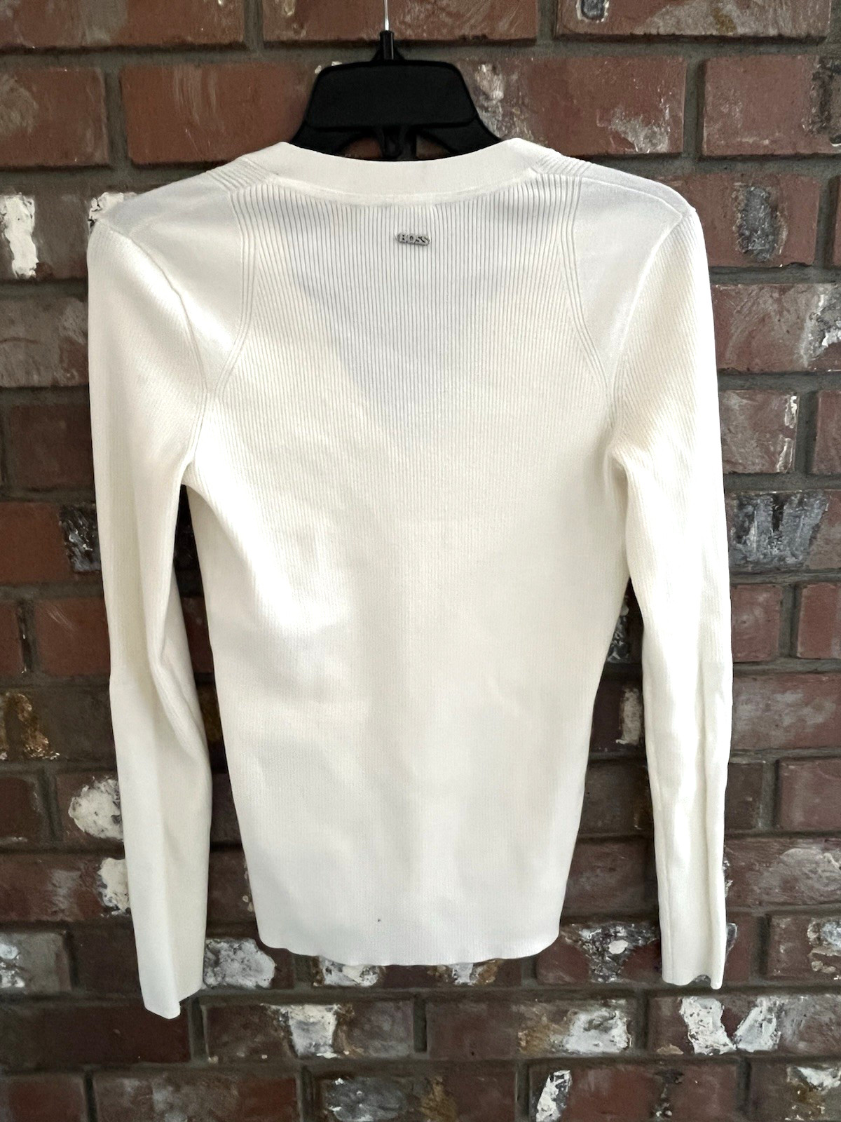 NEW Hugo Boss Wool Blend Ivory V-neck Henley Ribbed Long Sleeve Top NWOT $220