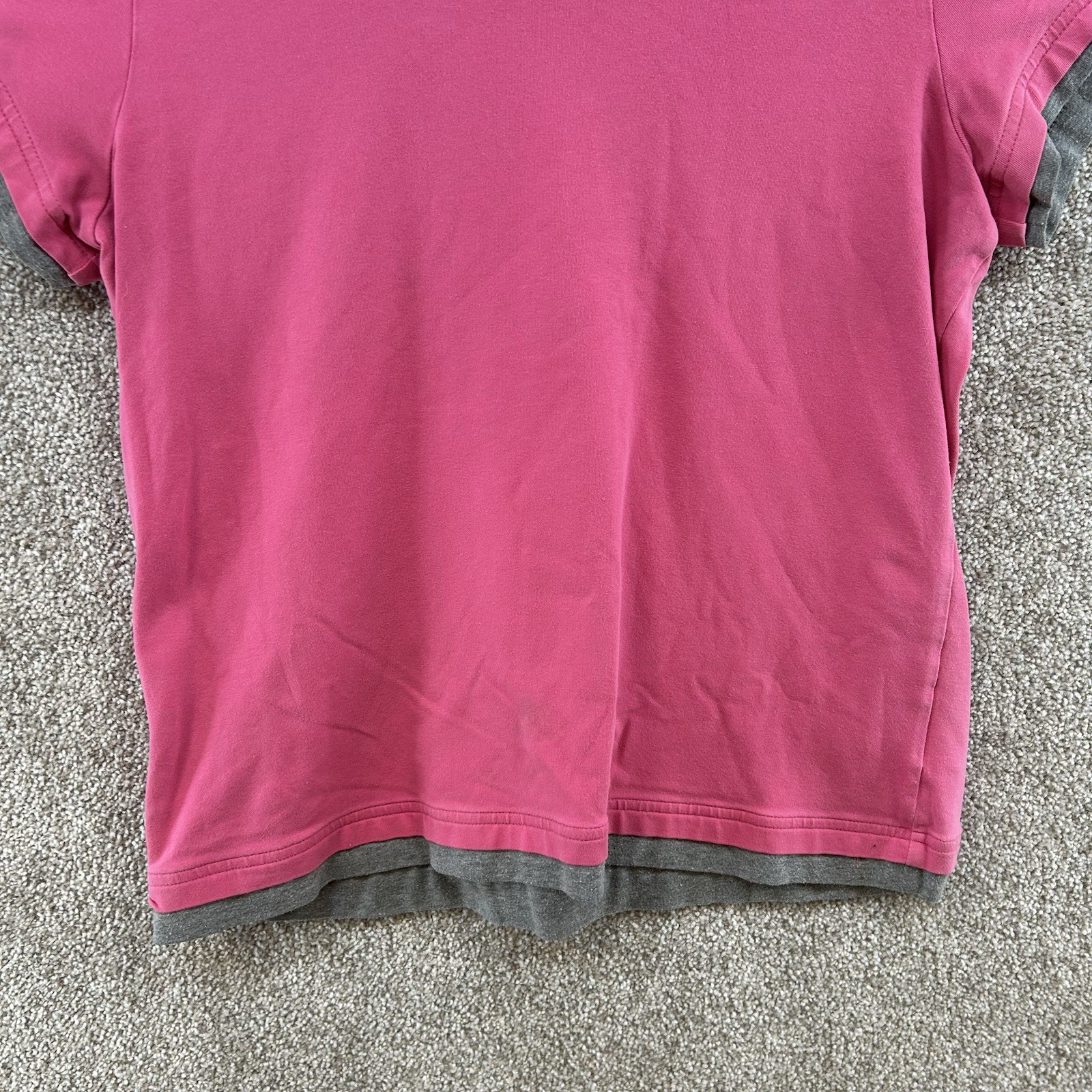 SJB Active Women’s Shirt Size Large Pink Short Sleeve Pullover Gray Trim