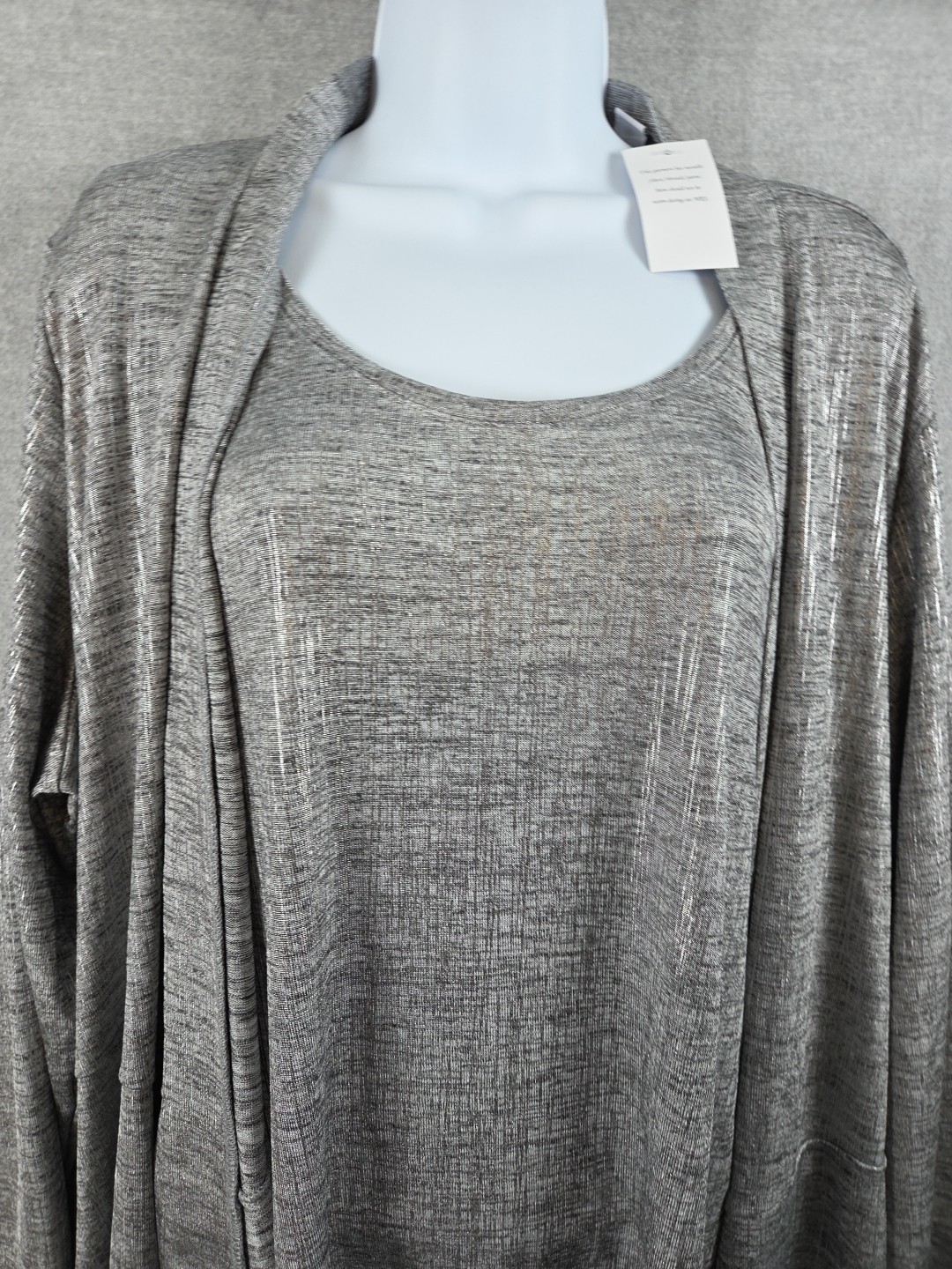 Susan Graver 2X Cardigan Tank Set Metallic Foil Silver Classic Stretch Party NEW