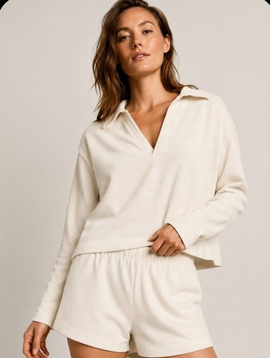 Perfect White Tee Alison Tennessee Jersey Collared Top Ivory Medium NWT