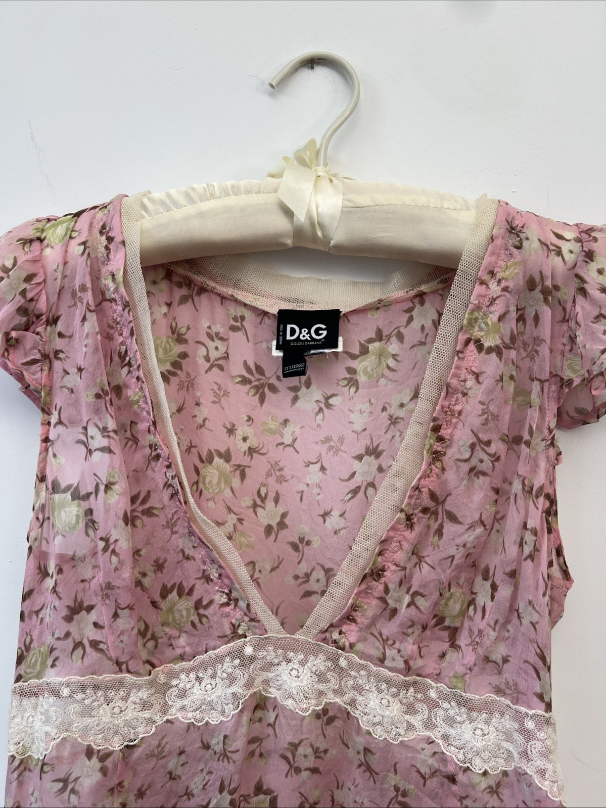VTG Dolce & Gabanna Pink Silk Lace Floral Babydoll Top Womens X-small EU 32 YY2