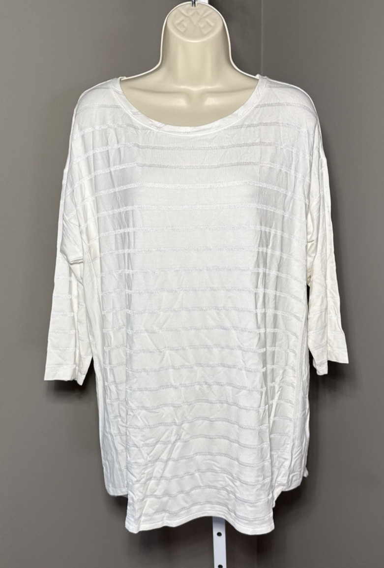Chicos Zenergy Beige Striped Tunic 3/4 Sleeve SZ LG 12/14 Chicos 2 3/4 Sleeve