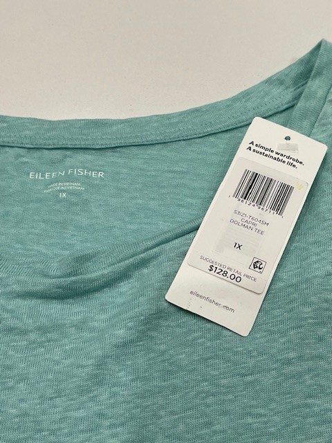 NWT! Eileen Fisher $128 1X ‘Capri’ Organic Linen Dolman Sleeve Tee Machine Wash