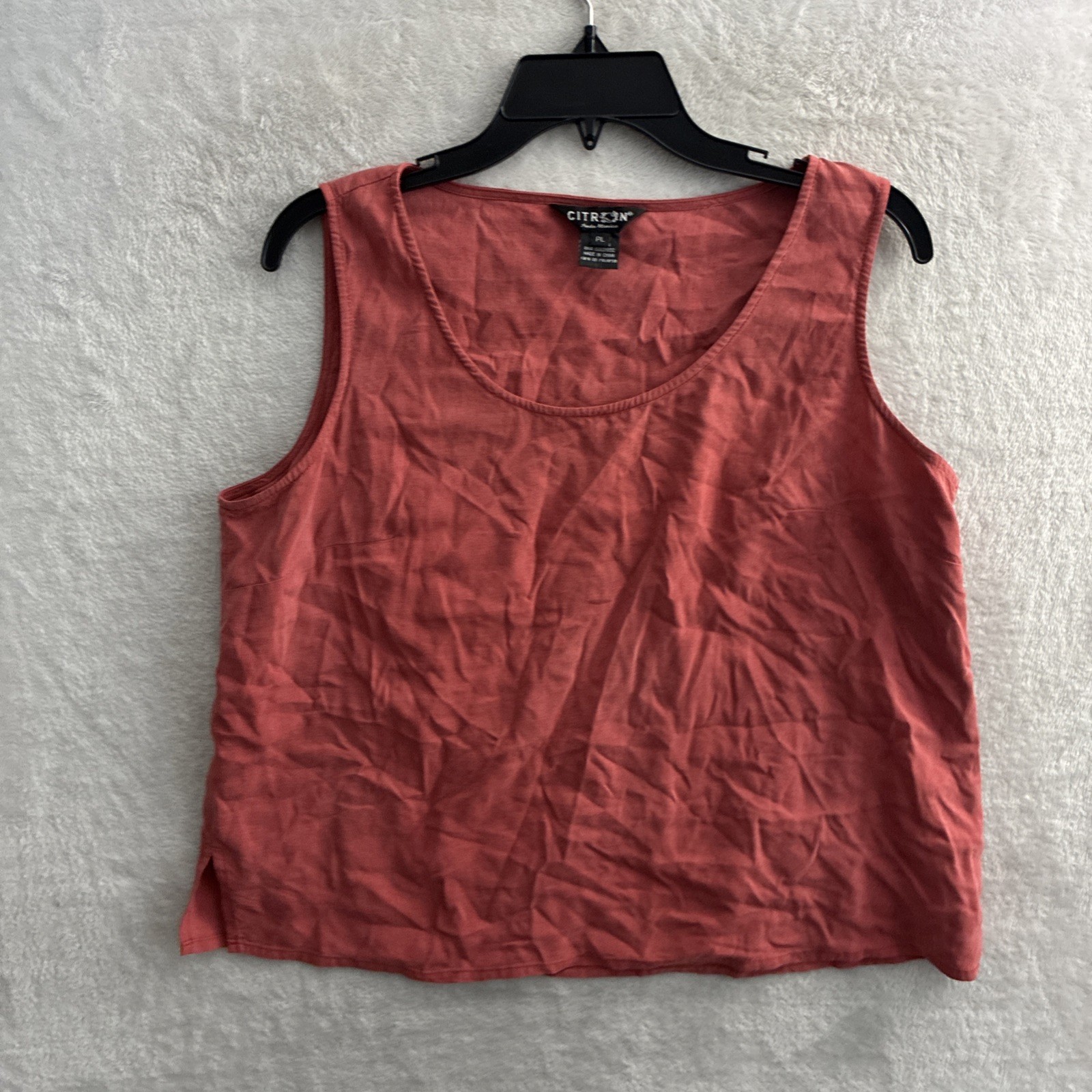 Citron Woman Blouse Top Coral Petite Large Silk Linen Blend Sleeveless Roundneck