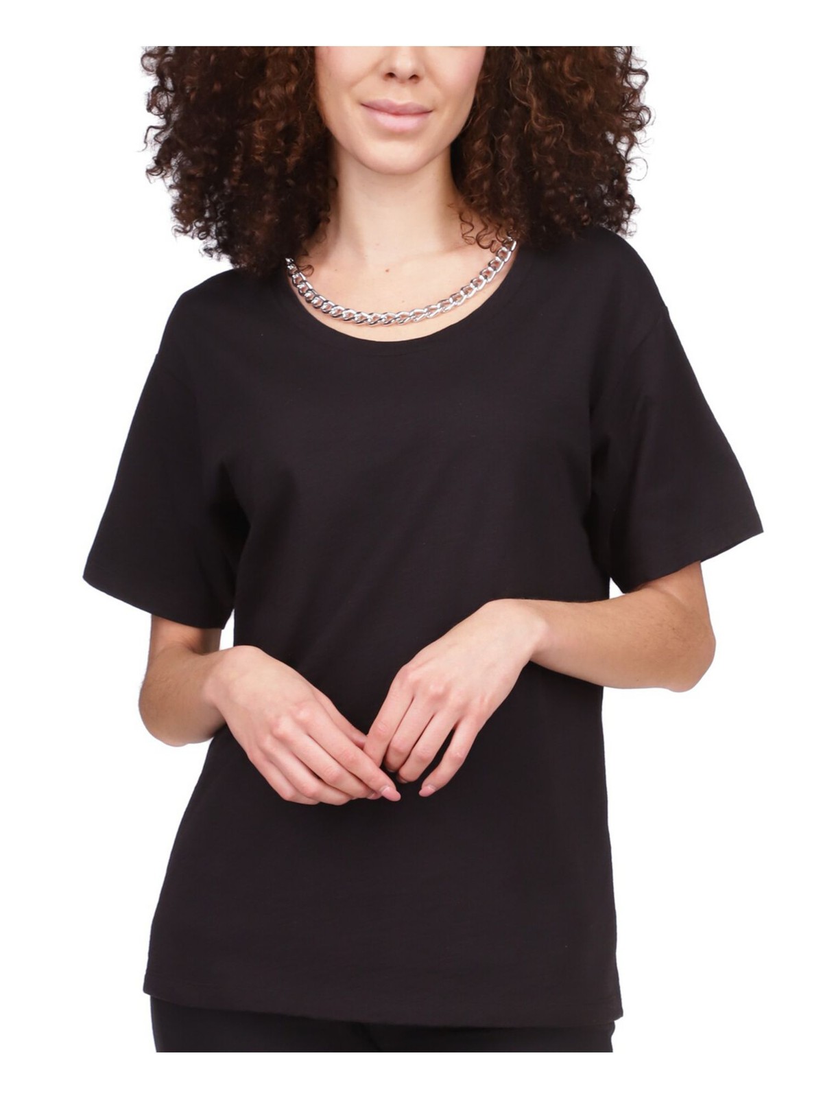 MICHAEL MICHAEL KORS Womens Black Pullover Chain Short Sleeve T-Shirt S