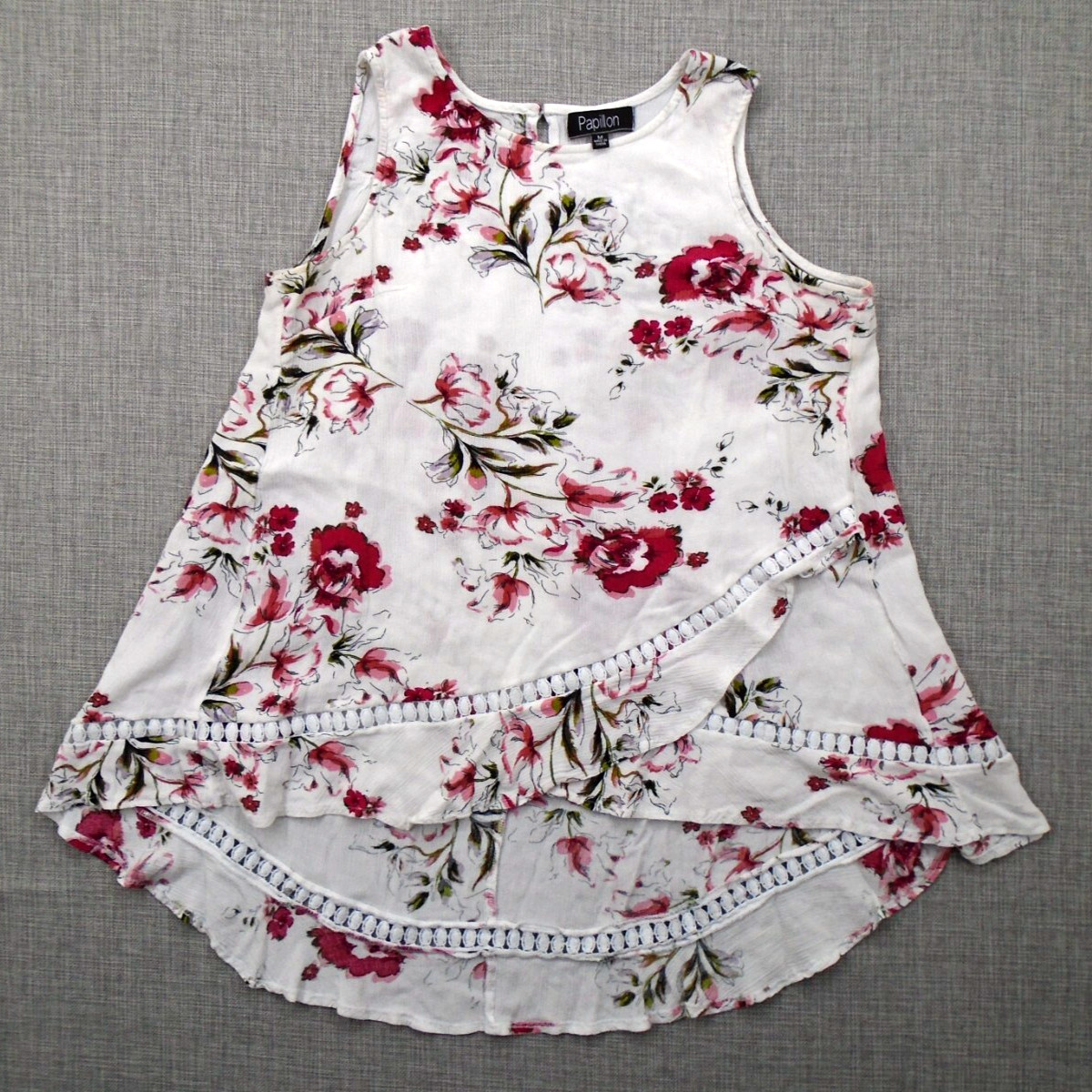 PAPILLON Floral Design Layered Sleeveless Womebn’s Tunic Top Size Medium