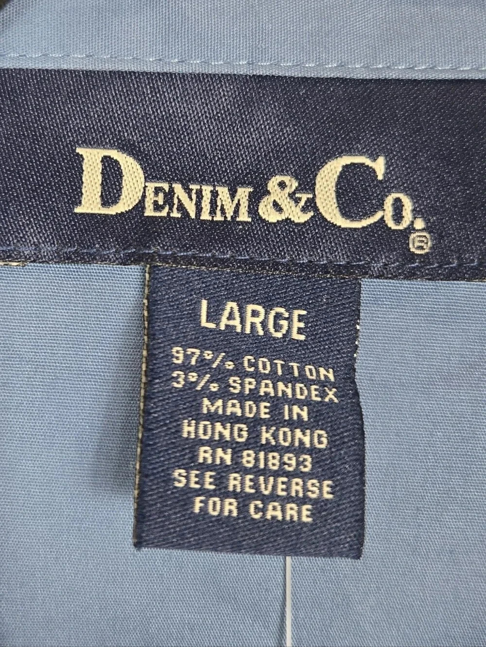 Denim & Co NWT Blue Pintuck Zip Front Blouse Stretch Cotton Long Sleeve Large