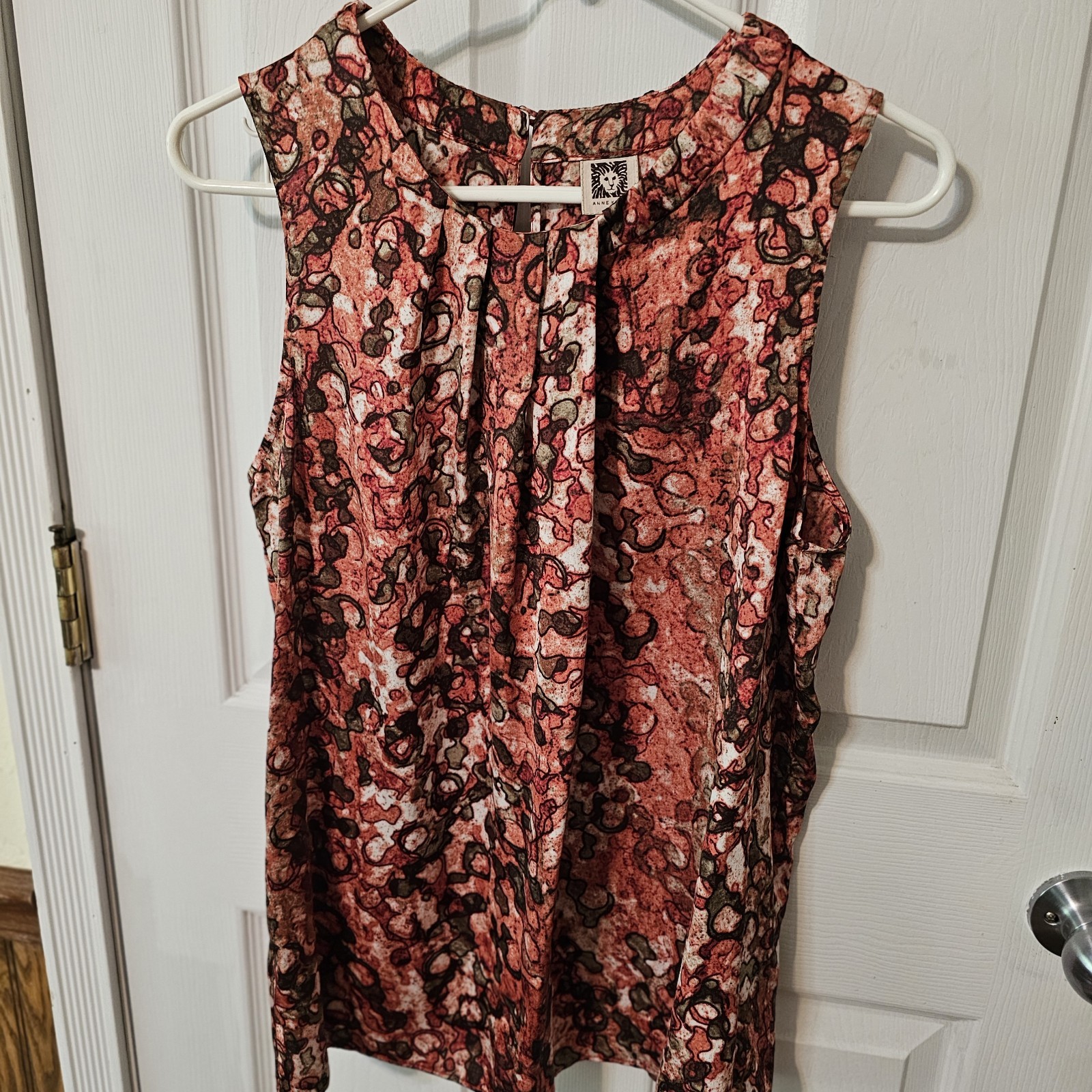 Anne Klein L Top Abstract Prints Back Keyhole Blouse Sleeveless Old Money
