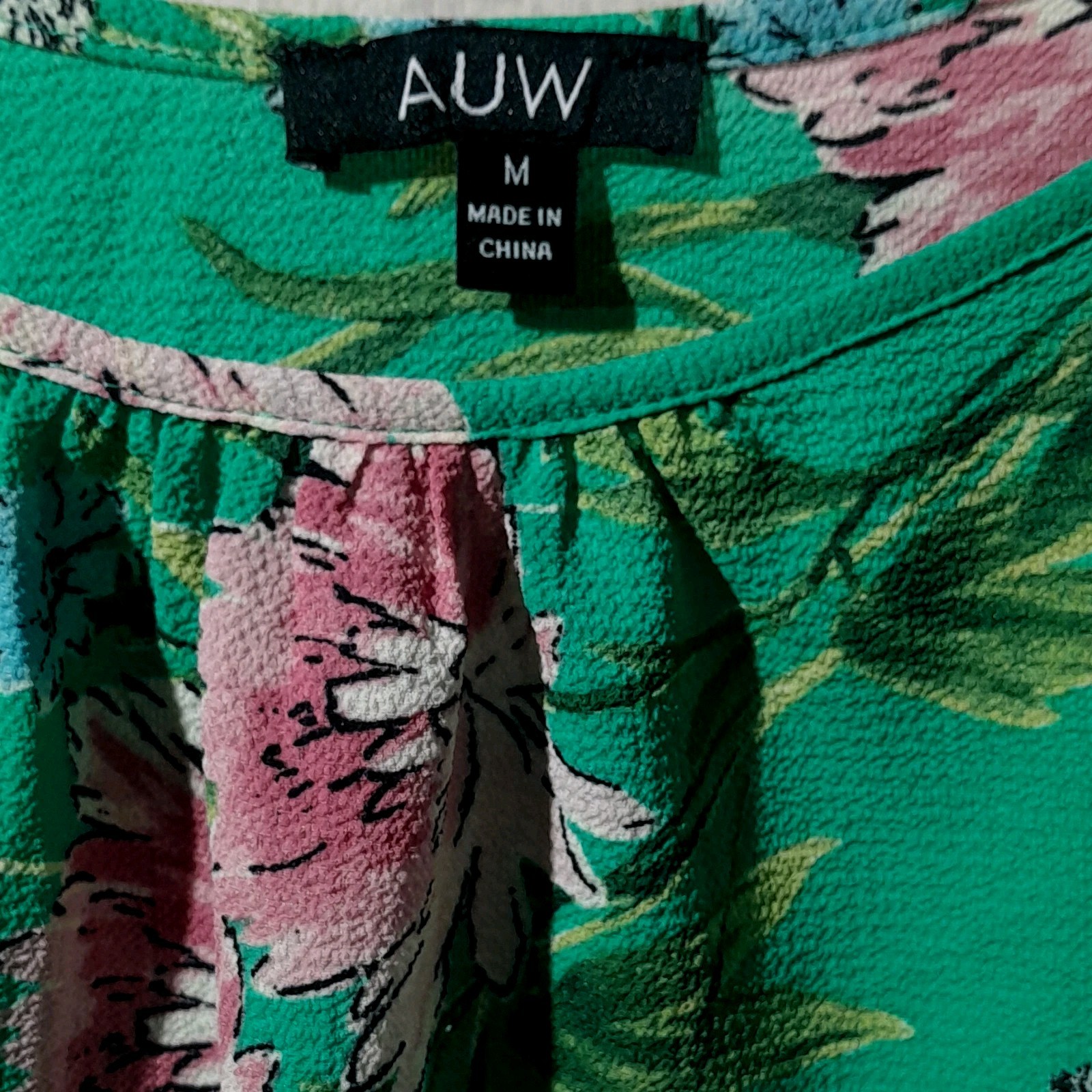 AUW Women’s Green Pink White Multicolor Floral Cold Shoulder Blouse M Regular