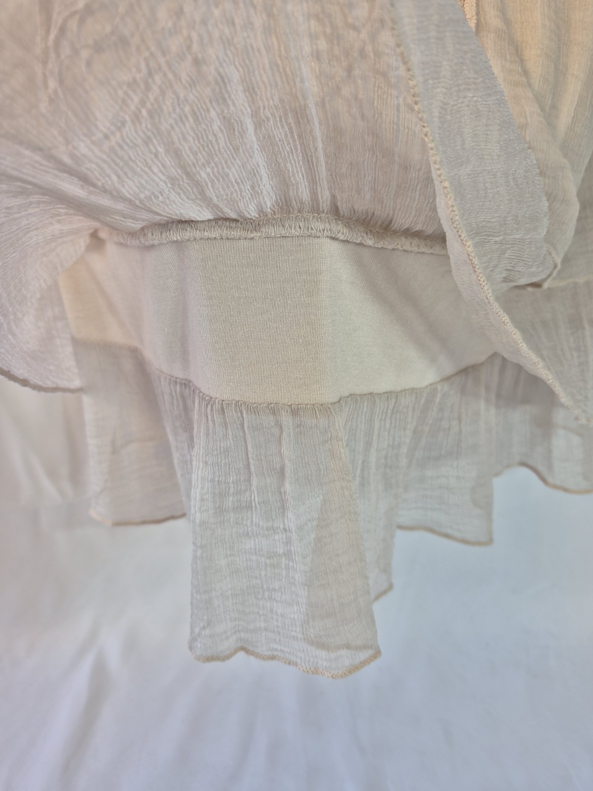 AMBRA Made In Italy Boho Embroidered Lace Blouse Top Beige Tan Size M Medium