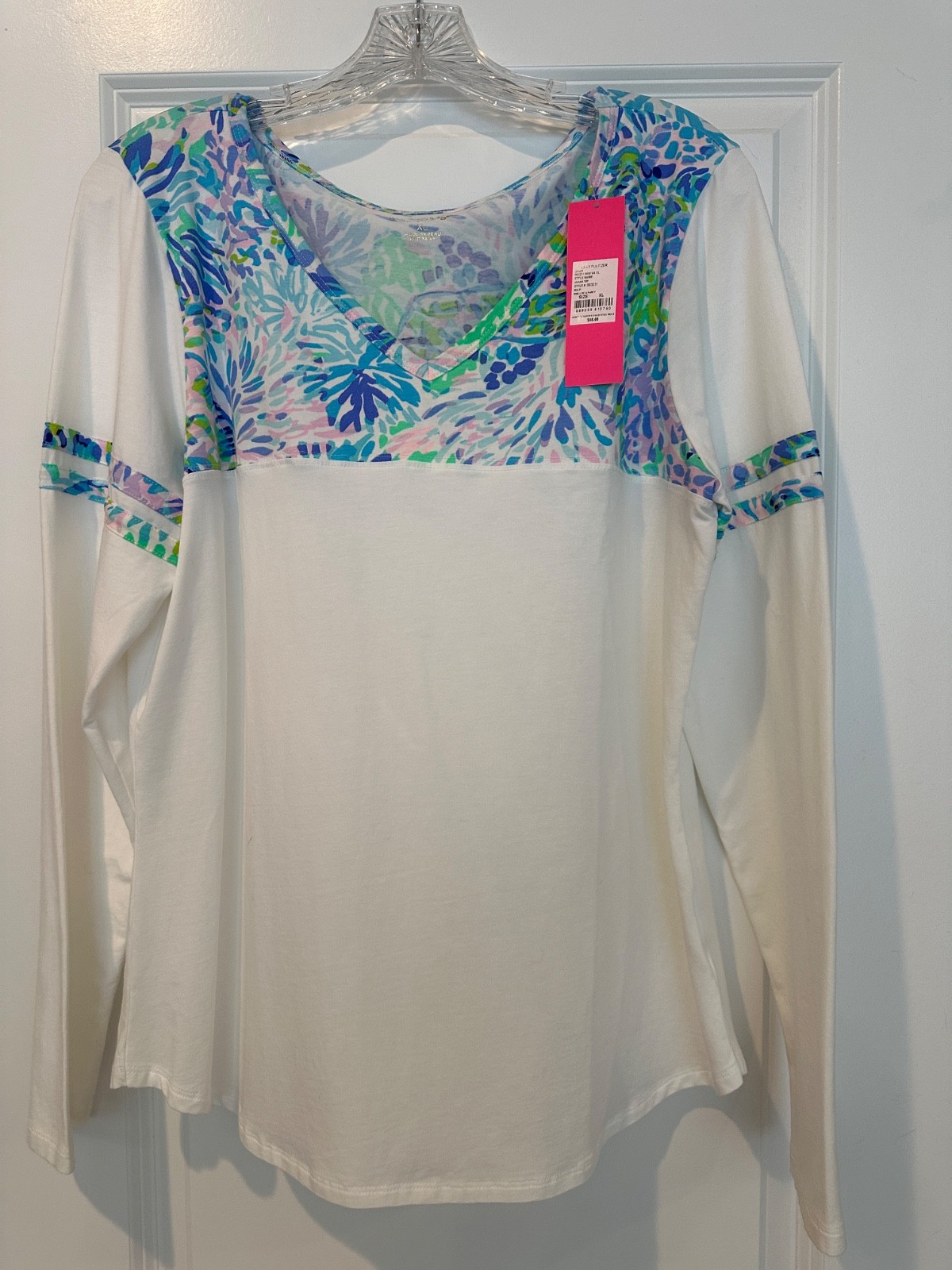 NWT LILLY Pulitzer Amara Top V-Neck Long Sleeve Multi Shell Of a Party – XL