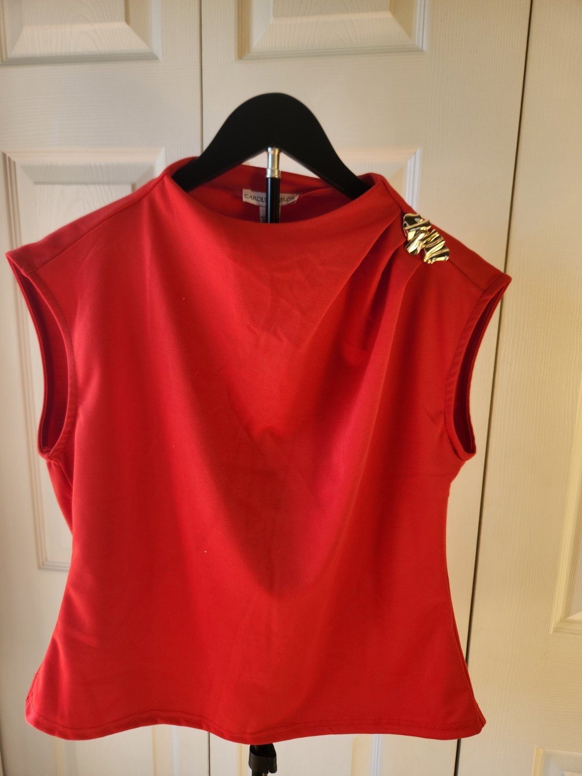 Carolyn Taylor Womens Tank With Gold -Tone Brooch Color Goji Berry Size XL