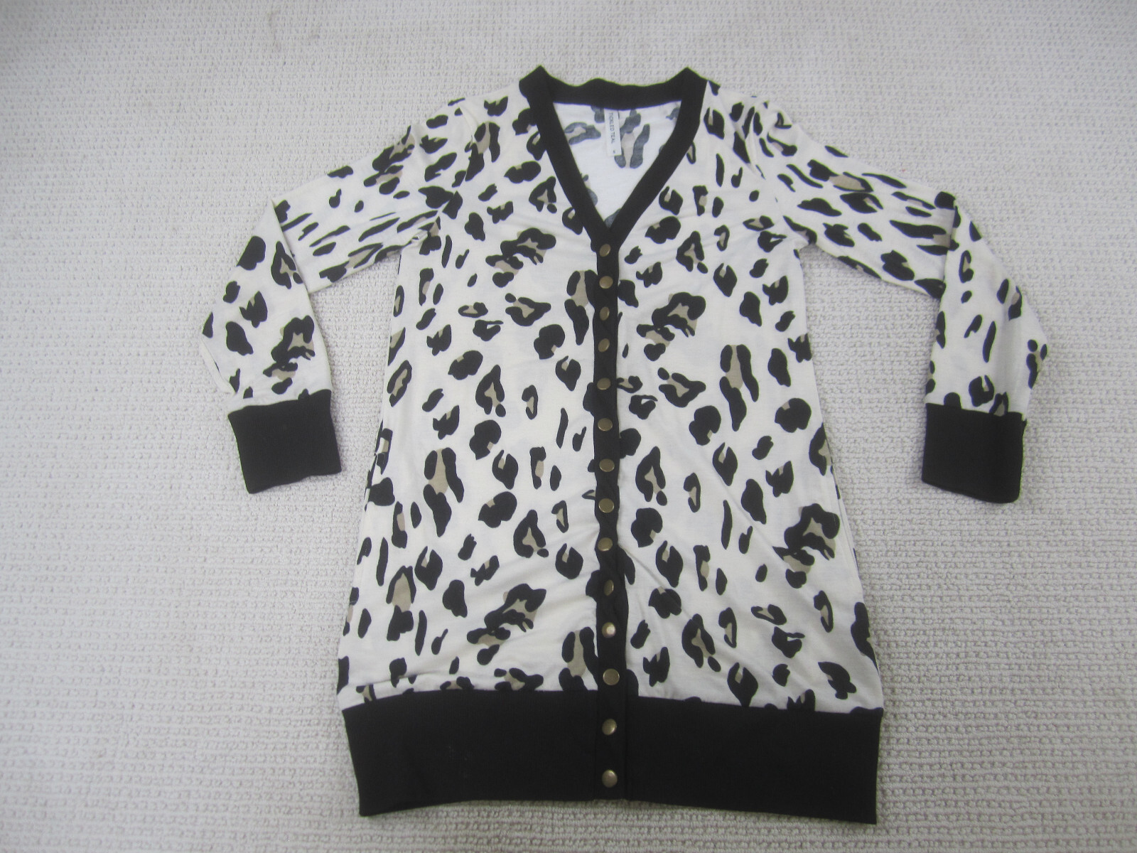 Tickled Teal Shirt Womens Small Blouse Casual Cheetah Print Cardigan Button Up