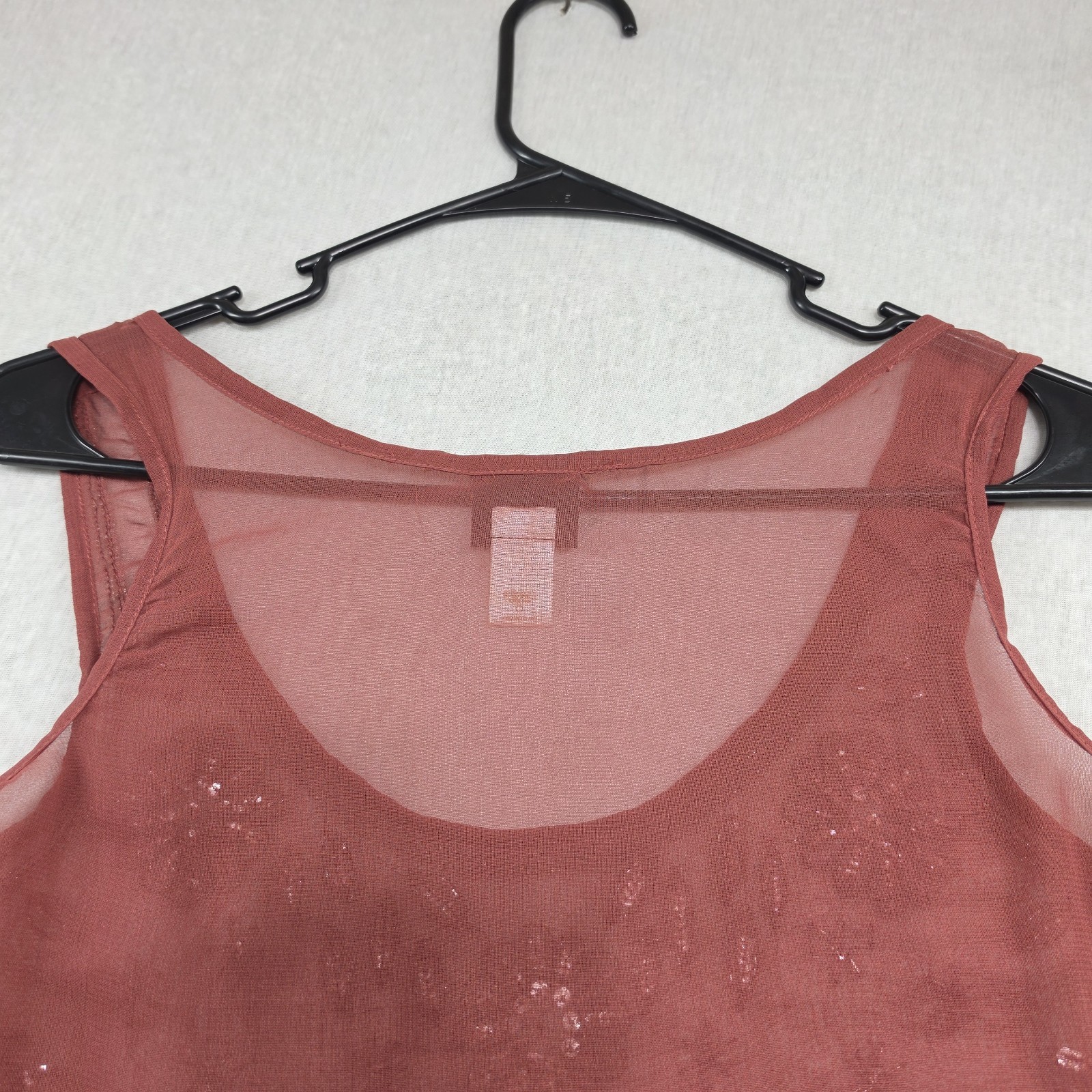Daytrip Rust Red Sheer Mesh Beaded Sequined Crop Tank Top Size S Y2K Whimsigoth