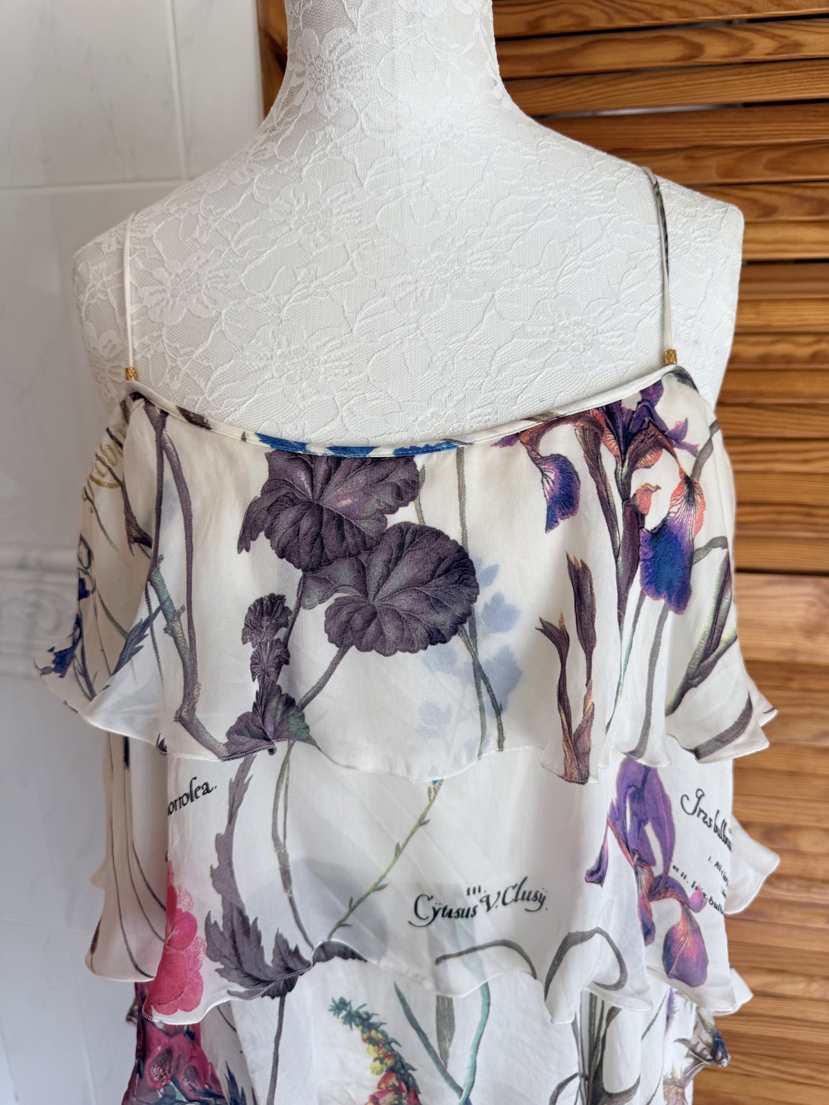 Roberto Cavalli Silk White Multi Ruffled Floral Latin Cami Top I44