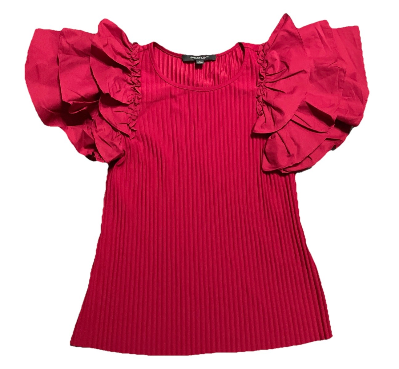 Marc New York Ruffled Short Sleeve Blouse Short Sleeve Sz/S Round Neck New