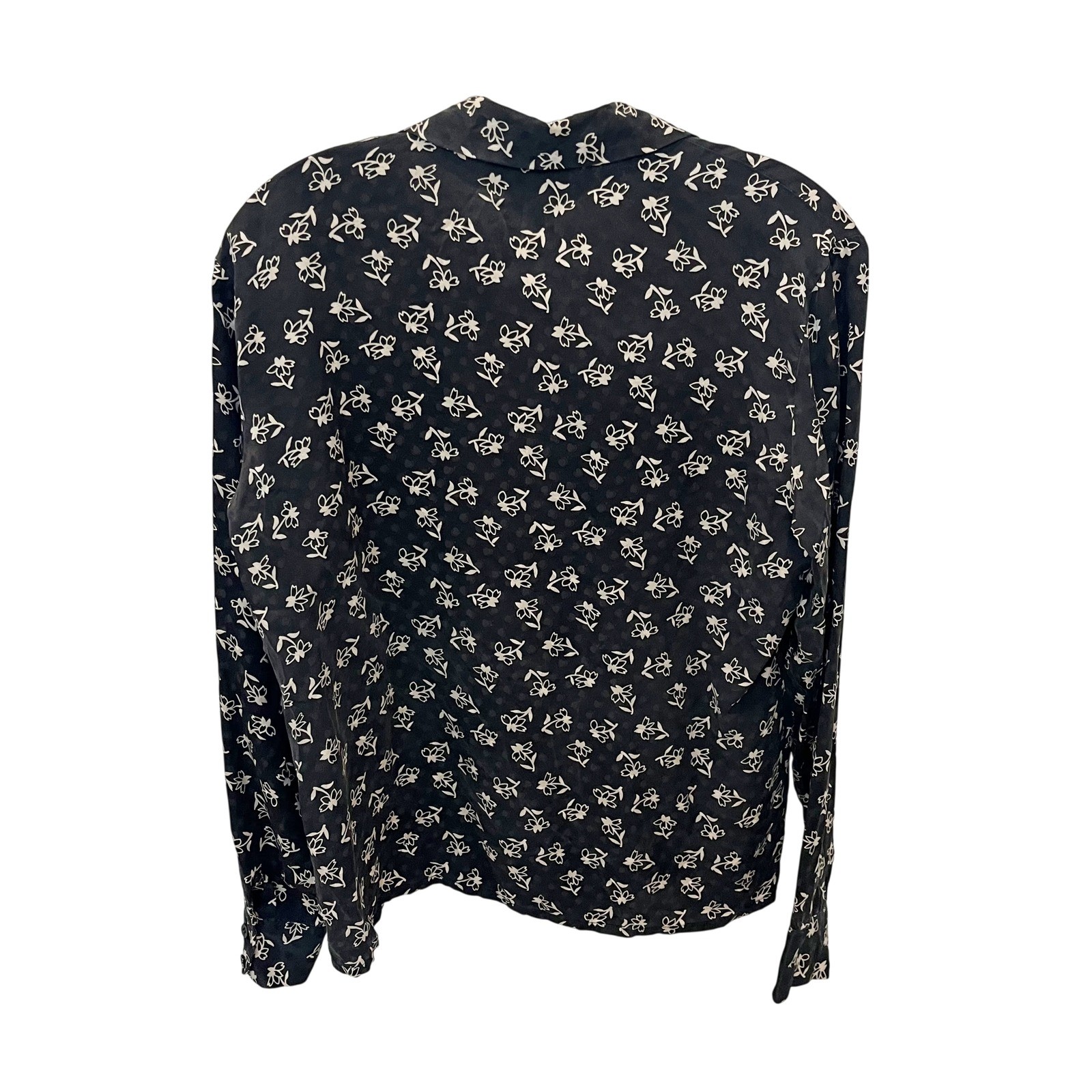 Vintage Tracy M Silk Floral Heart Blouse Black Cottagecore Button Down LARGE