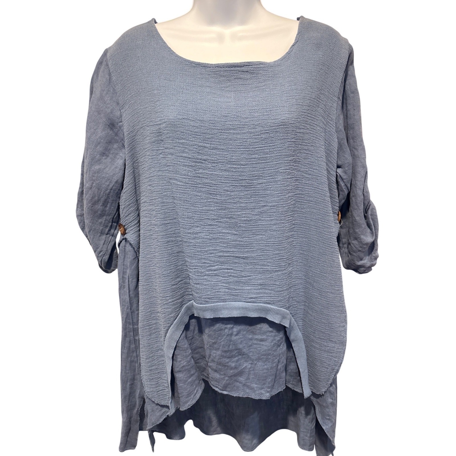 Bella Amore Women’s Blue Italian Linen Tunic Size L Minimalist Boho Lagenlook