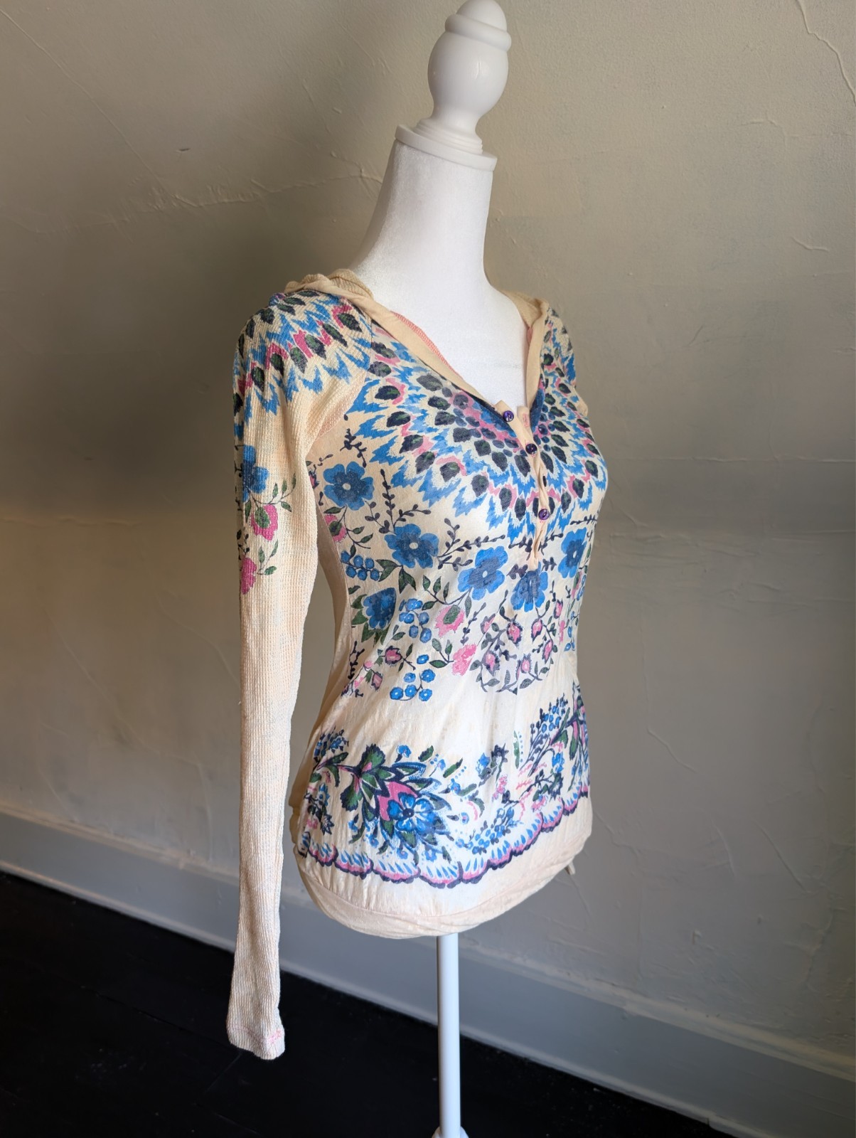 RARE free people winter garden hooded burnout henley ASO alex russo wowp (XS)