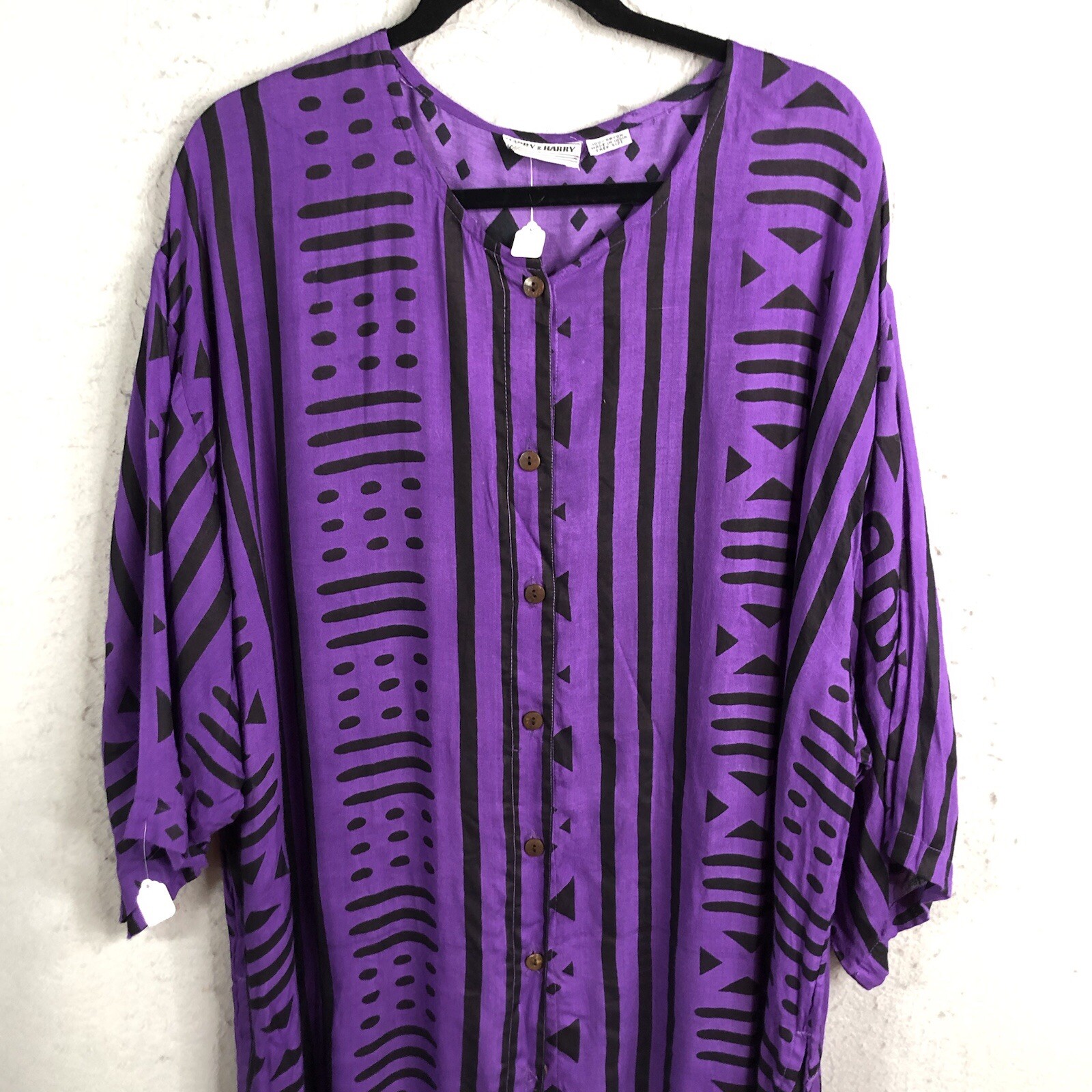 Ethnic Top Women One Size Purple Black Art To Wear Primitive Artsy NEW