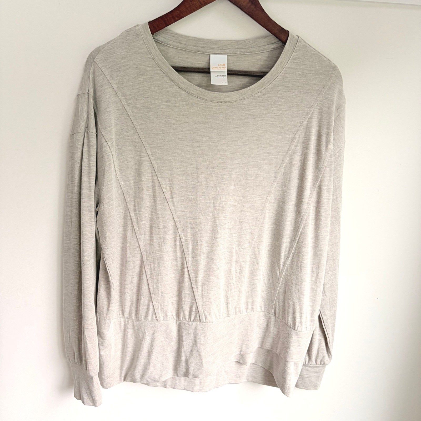 Lole Long Sleeve Top Large Minimalist Gray Modal Blend Seam Banded Hem Tee