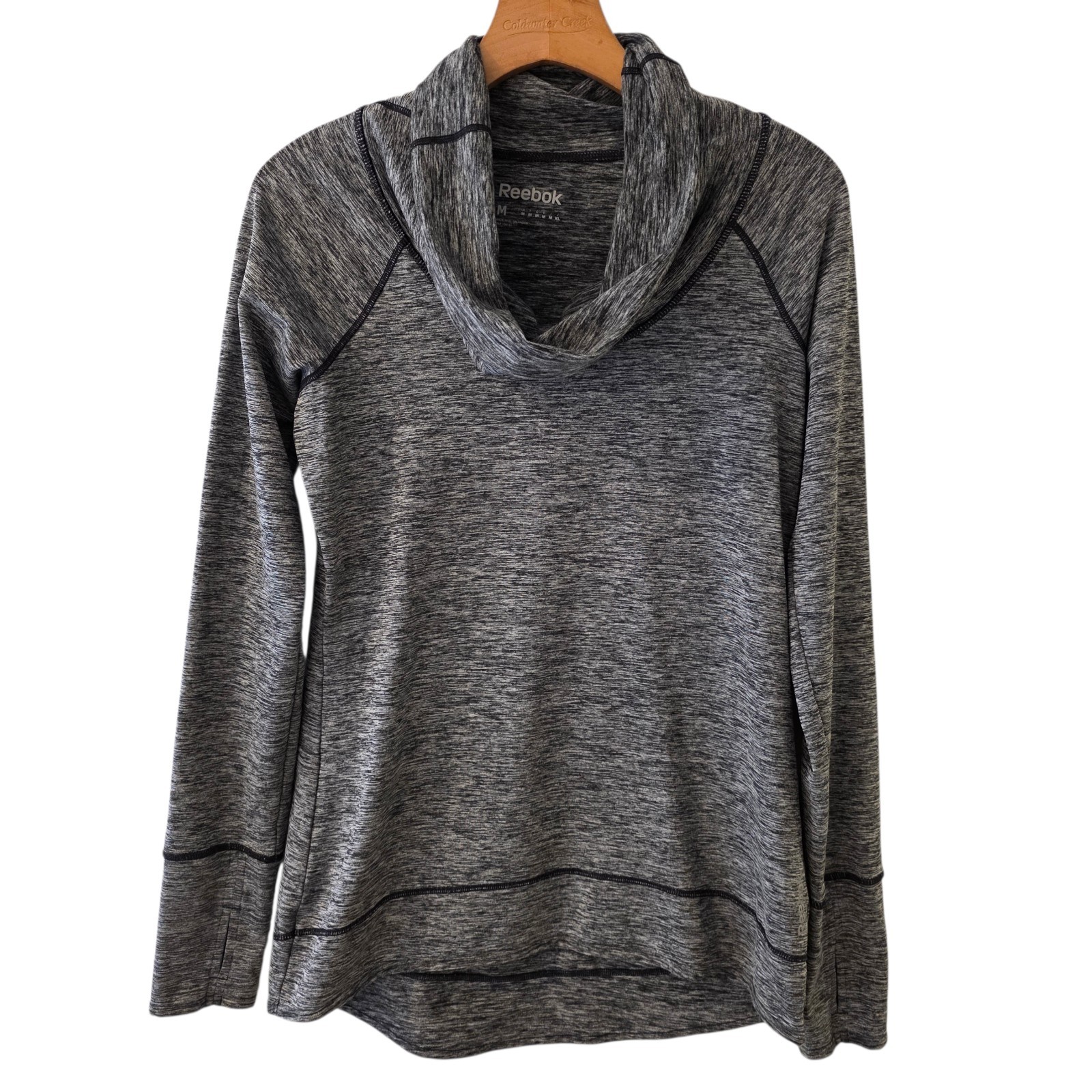 REEBOK Pullover Fitted Cowl Neck Top Hiking Outdoor Black Heathered Womens Med