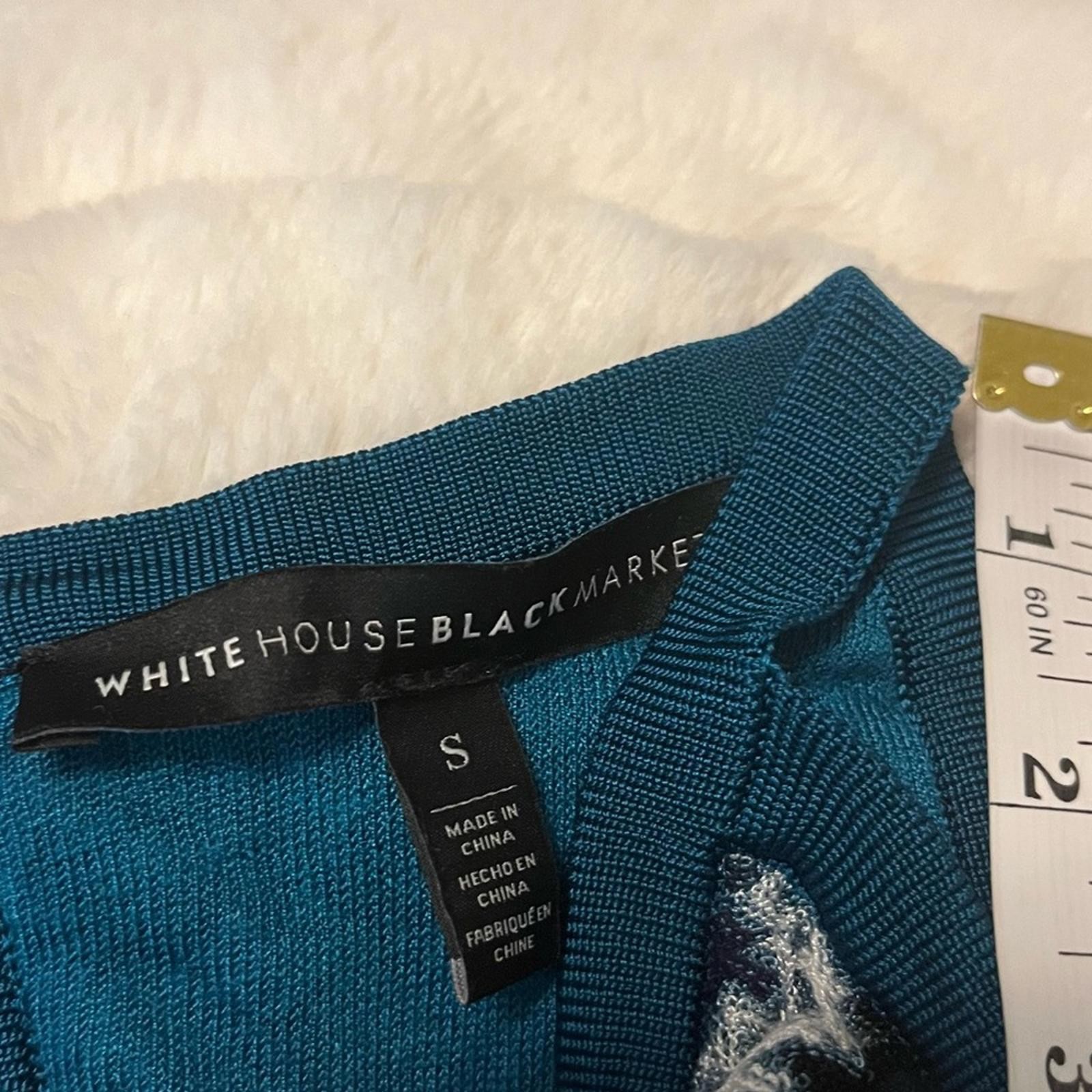 White House Black Market S Extra Slim Dark Teal Blue Grey Geometric Tunic Tank