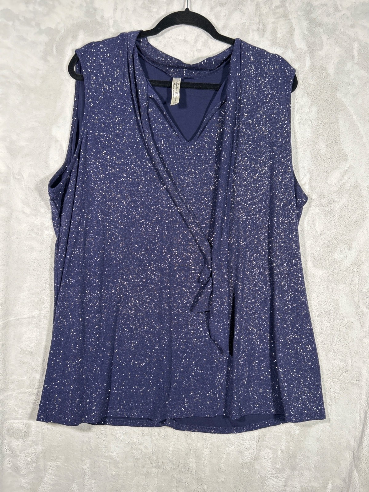 P.S. Sports Womens Sleeveless Blue Glitter Drape Front Top 3X Polyester Blend