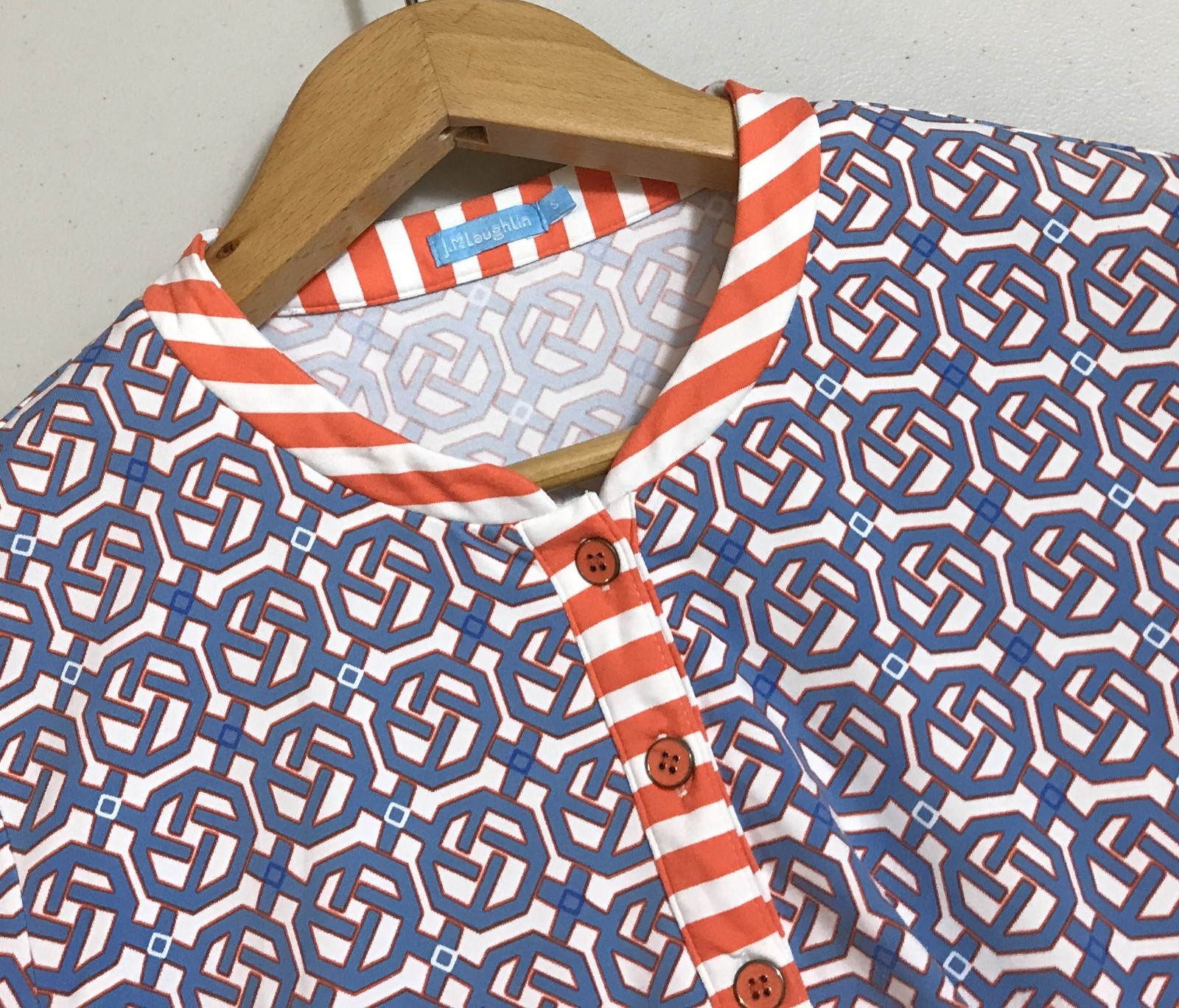 J. McLaughlin Catalina Cloth Tunic Top S Small Blue Orange Geometric Print Women