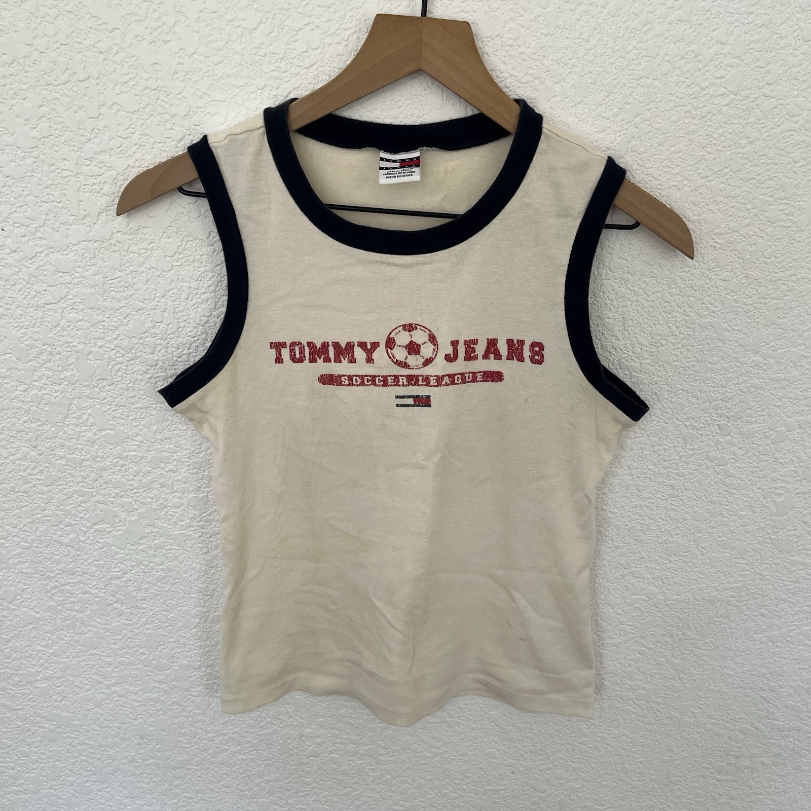 Vintage Tommy Hilfiger Jeans Soccer Tank Top Medium Beige Y2K Stains Please Read