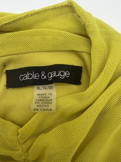 Womens Mesh Sleeveless Cable & Gauge Top Mock Neck Ruched Blouse Chartreuse XL
